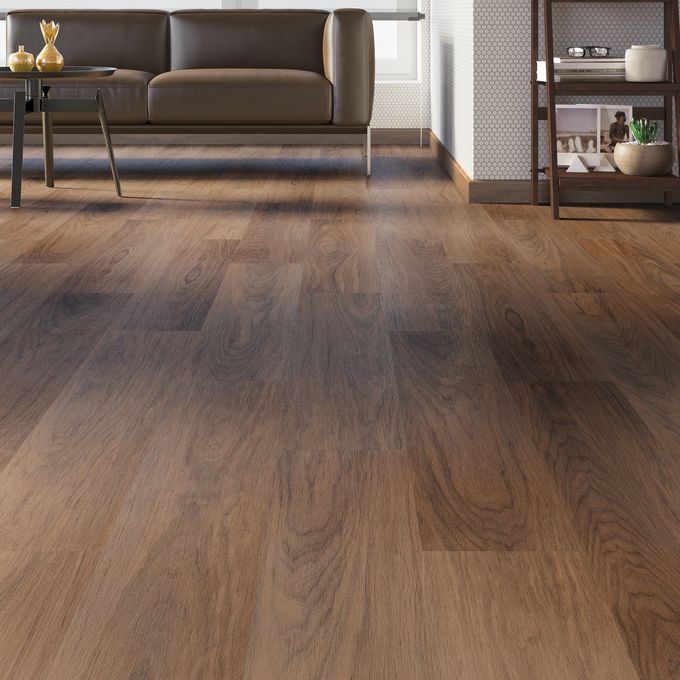 sala com pavimento laminado escuro