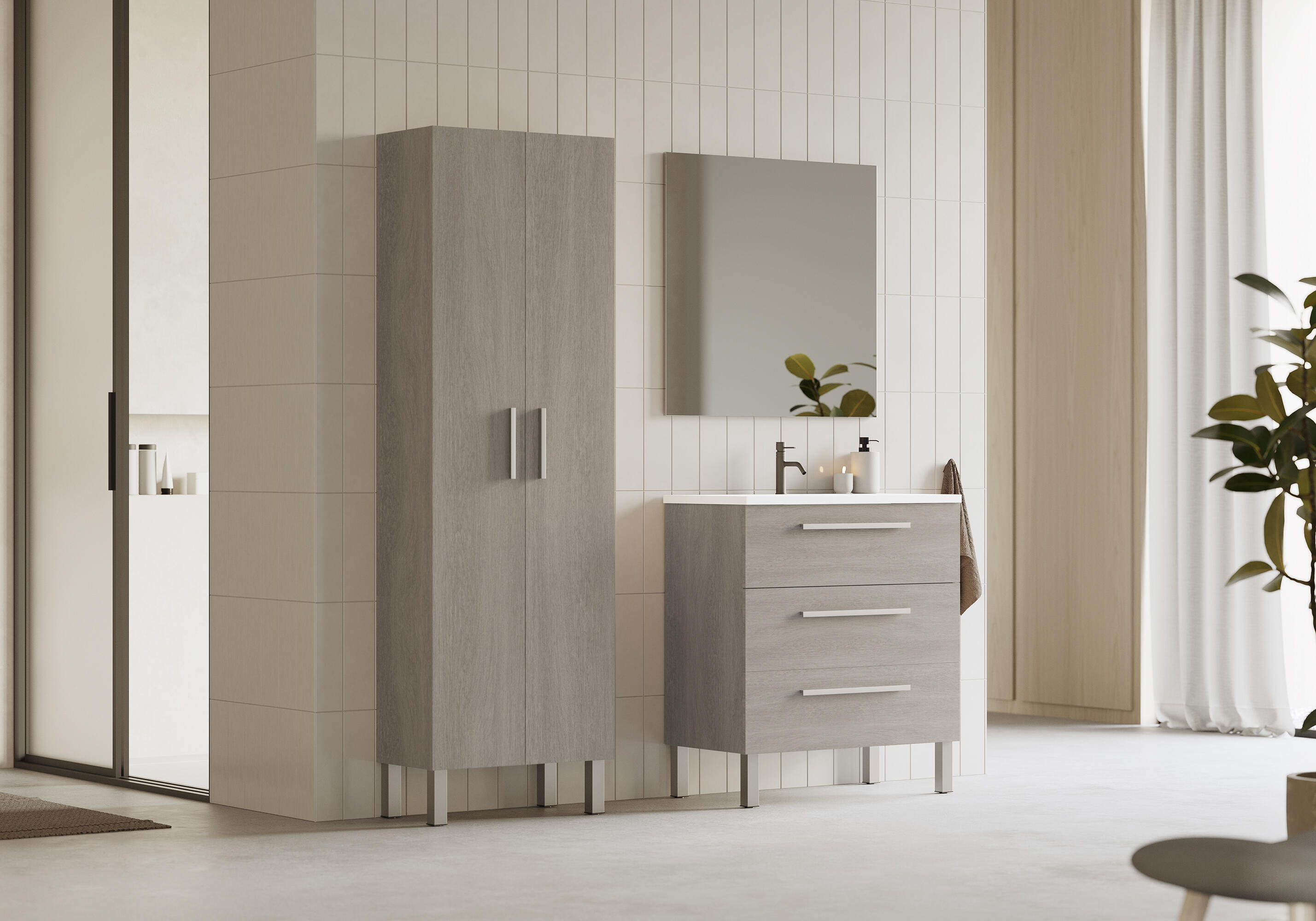 Mueble de baño con lavabo madrid castaño mate 70x40 cm
