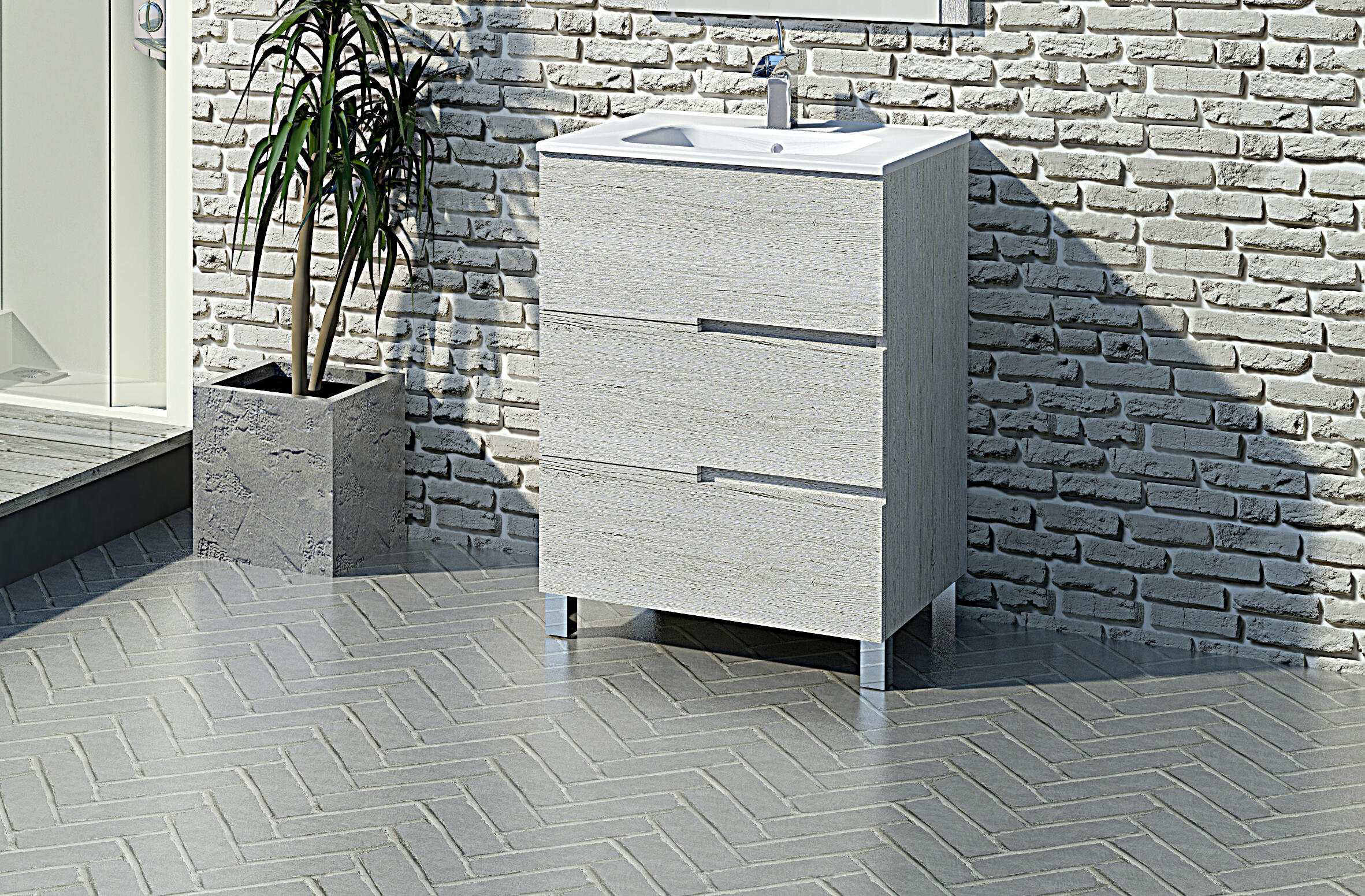 Mueble de baño con lavabo alda gris 60x45 cm