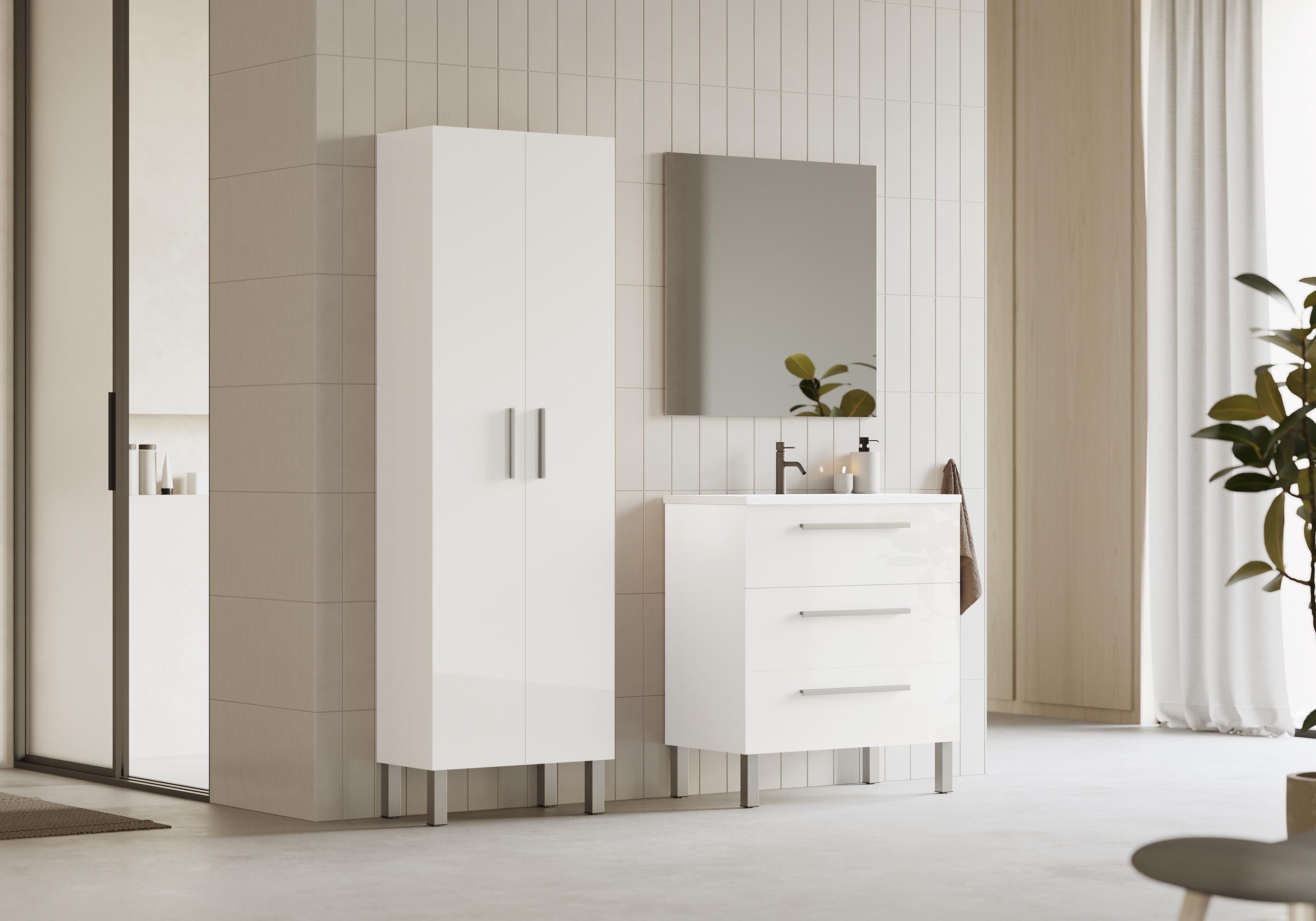 Mueble de baño con lavabo madrid blanco brillante 70x45 cm
