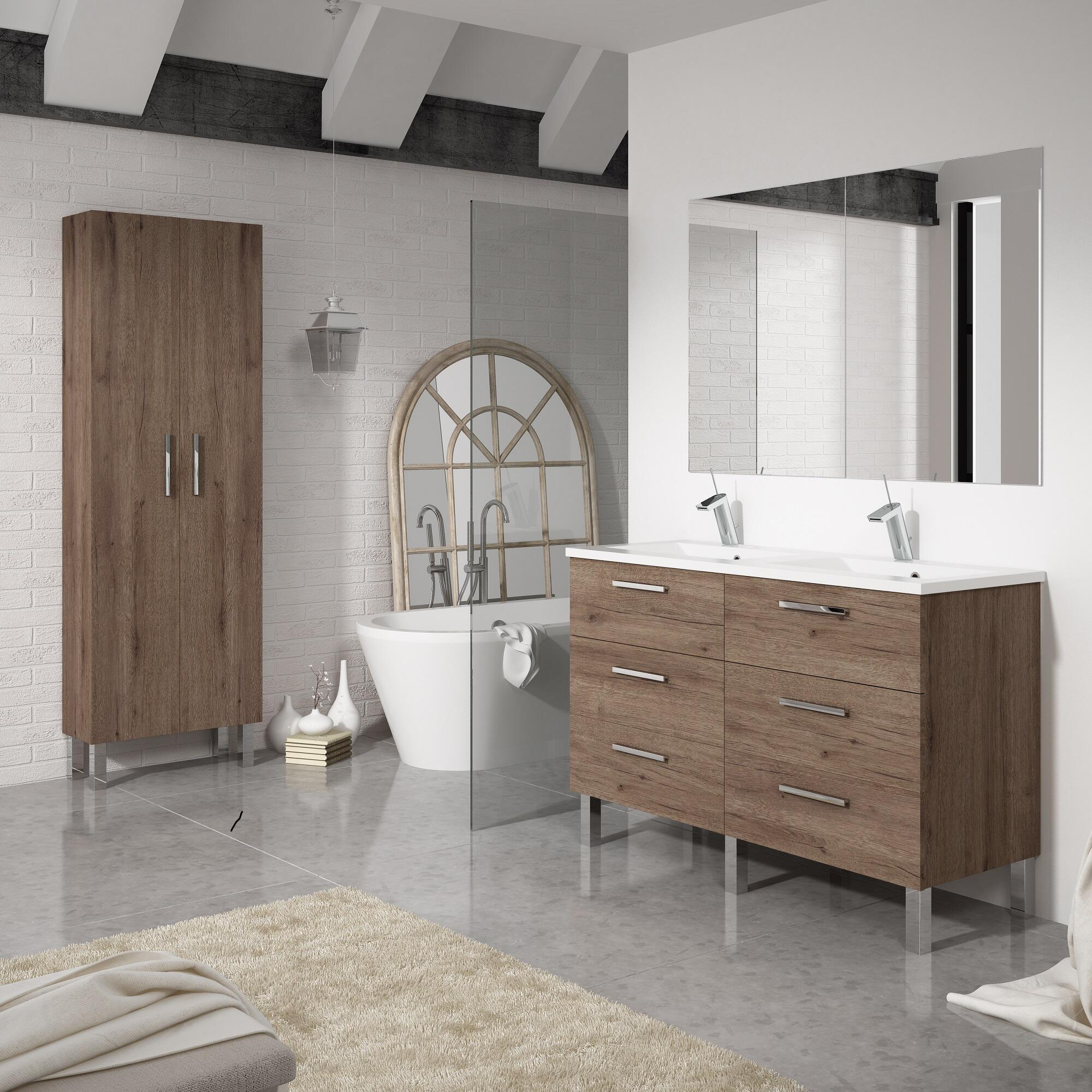 Mueble de baño con lavabo doble madrid roble oscuro 120x45 cm