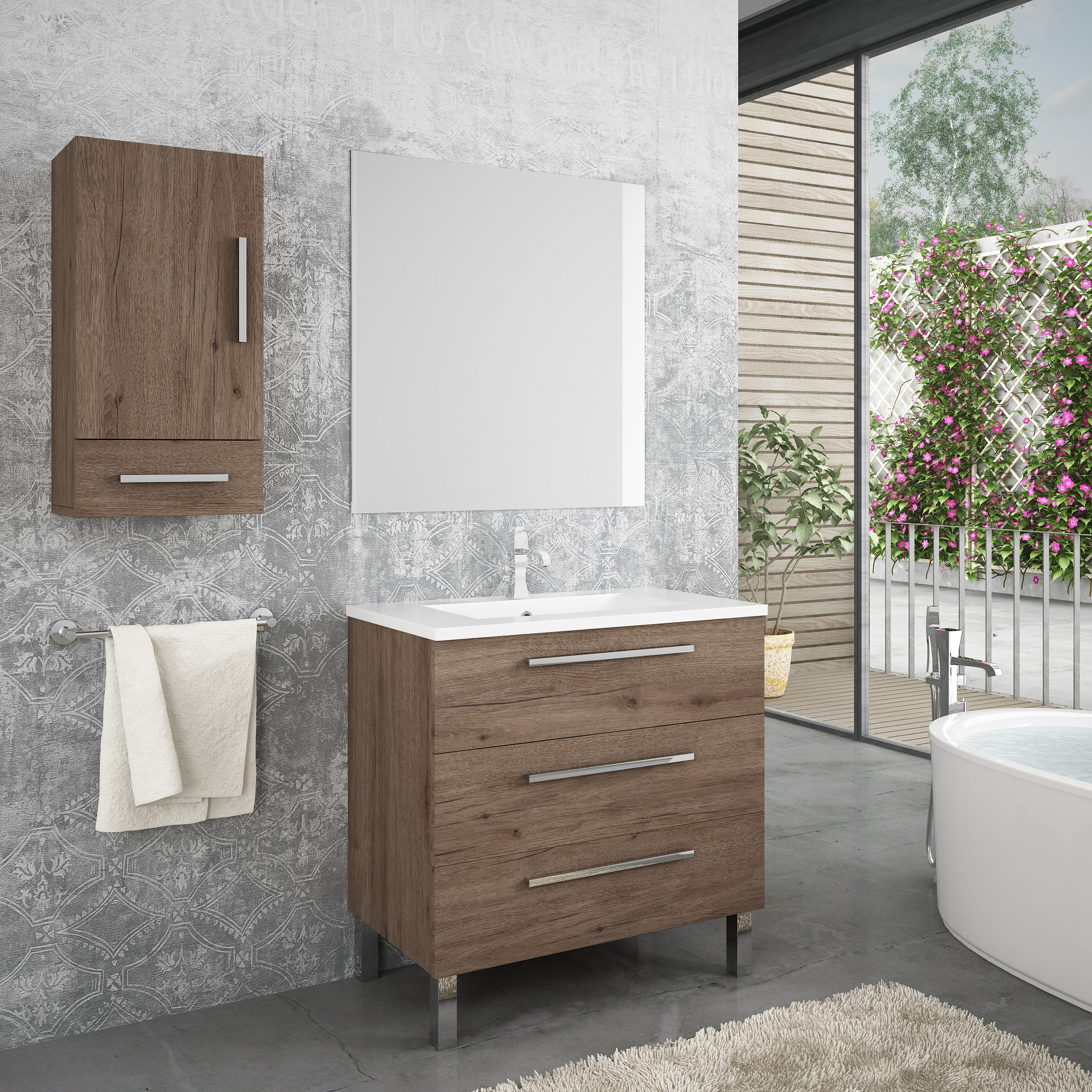 Mueble de baño con lavabo madrid roble oscuro 80x45 cm