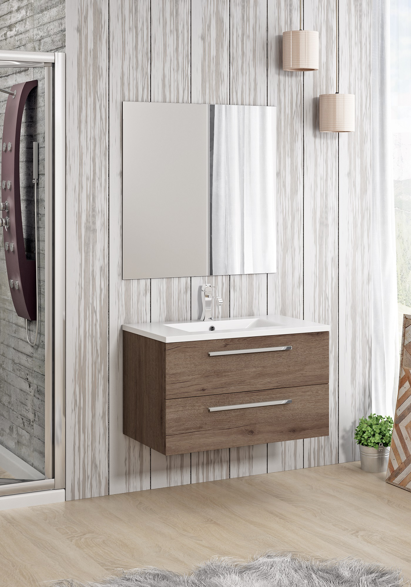 Mueble de baño con lavabo madrid roble oscuro 80x45 cm