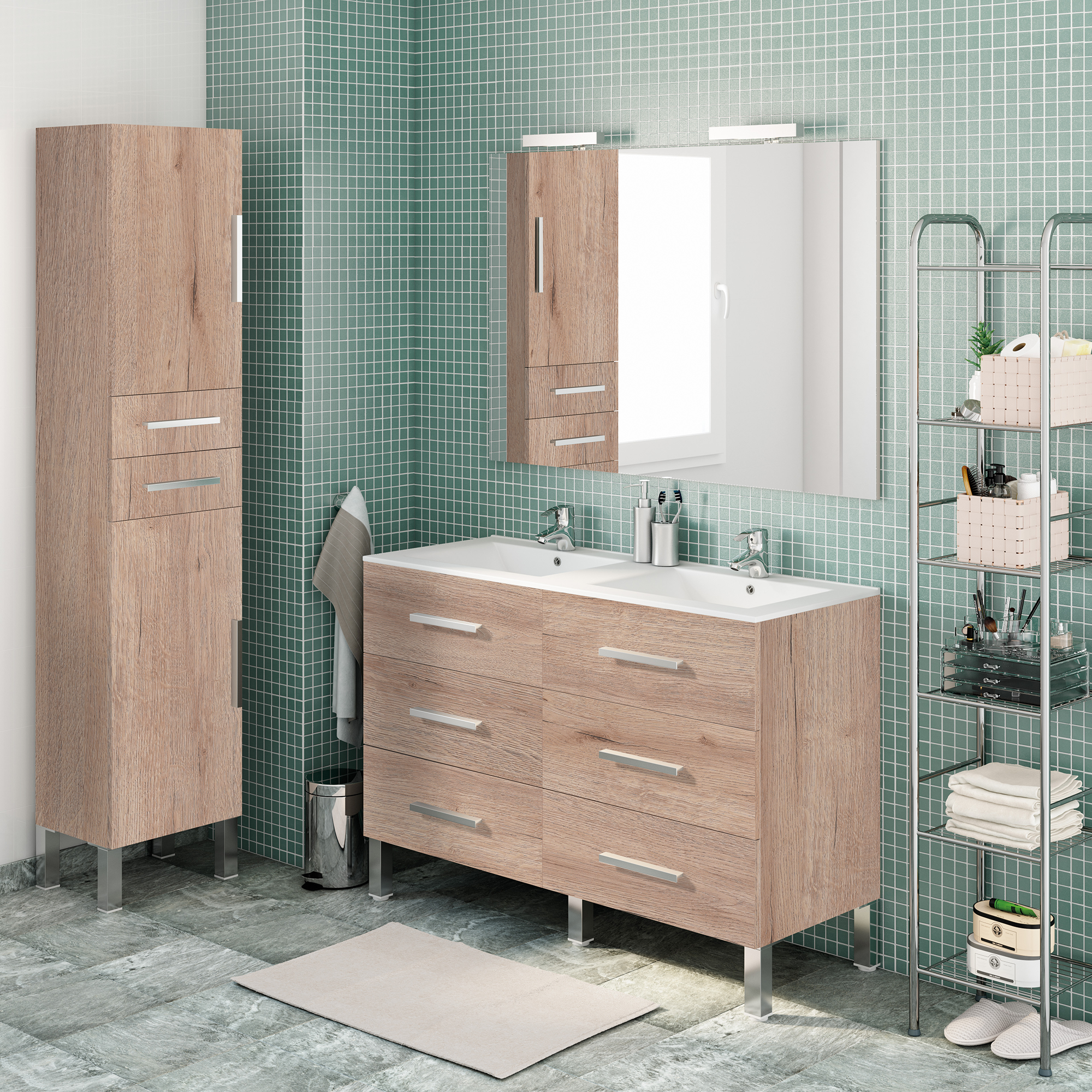 Mueble de baño con lavabo doble madrid roble 120x45 cm