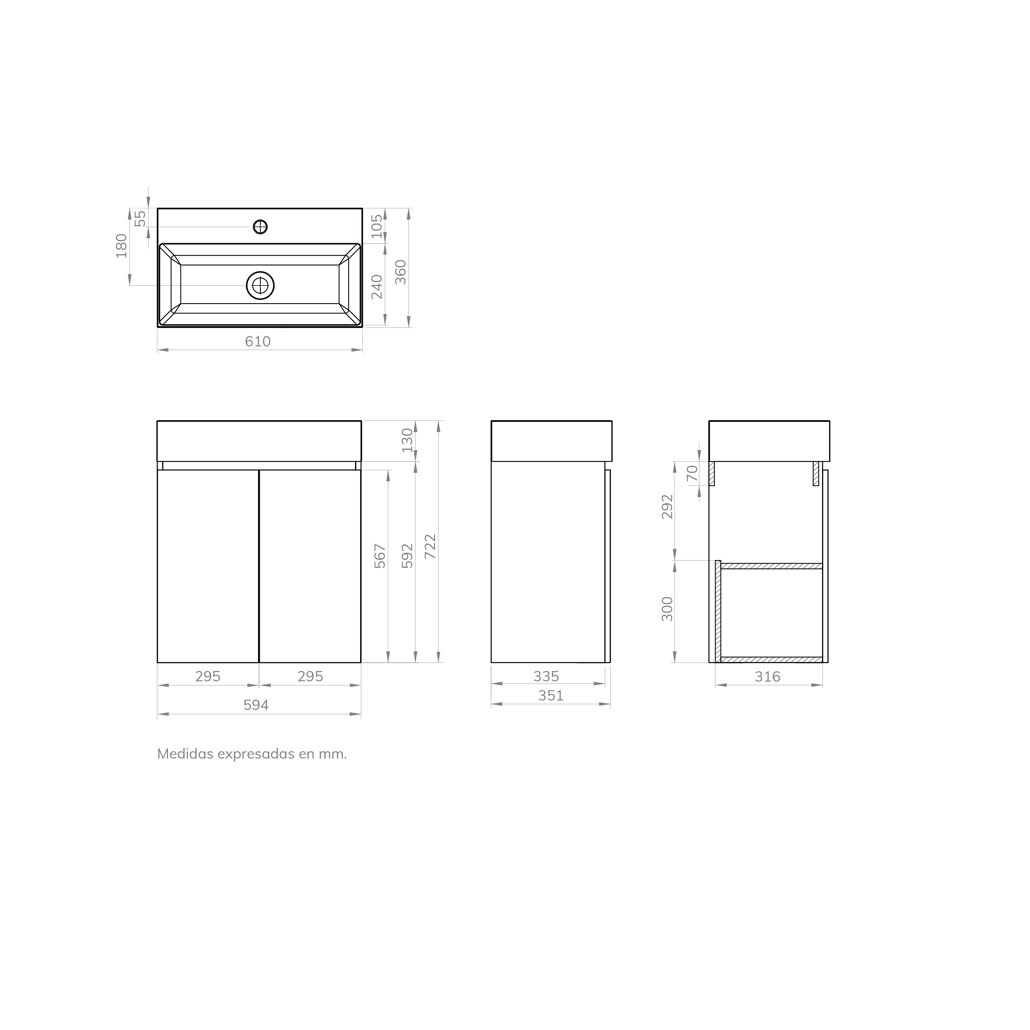 Mueble de baño con lavabo  Espacio L blanco mate 60x35 cm - 7