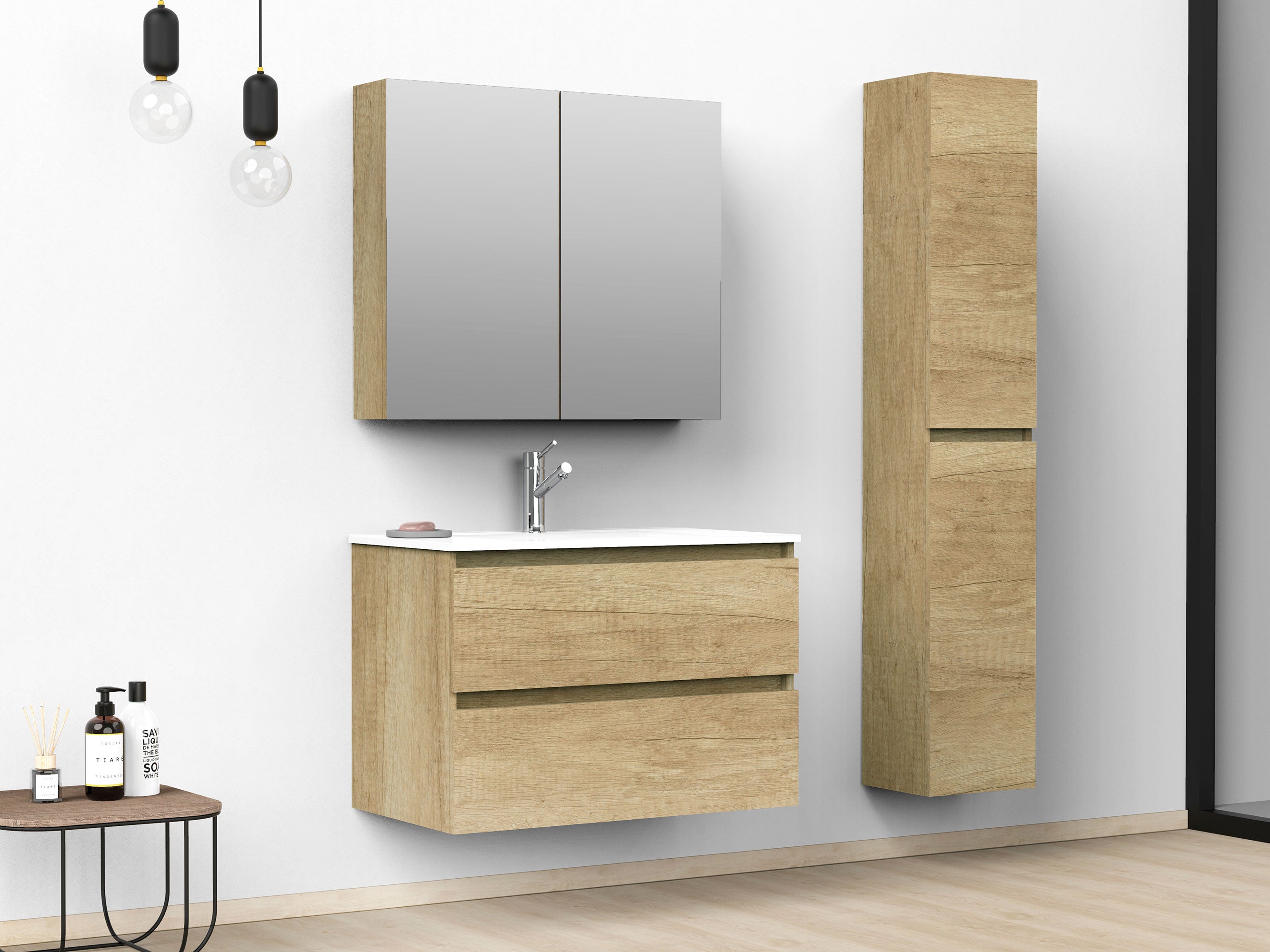 Mueble de baño con lavabo y espejo moons olmo mate 80x45 cm
