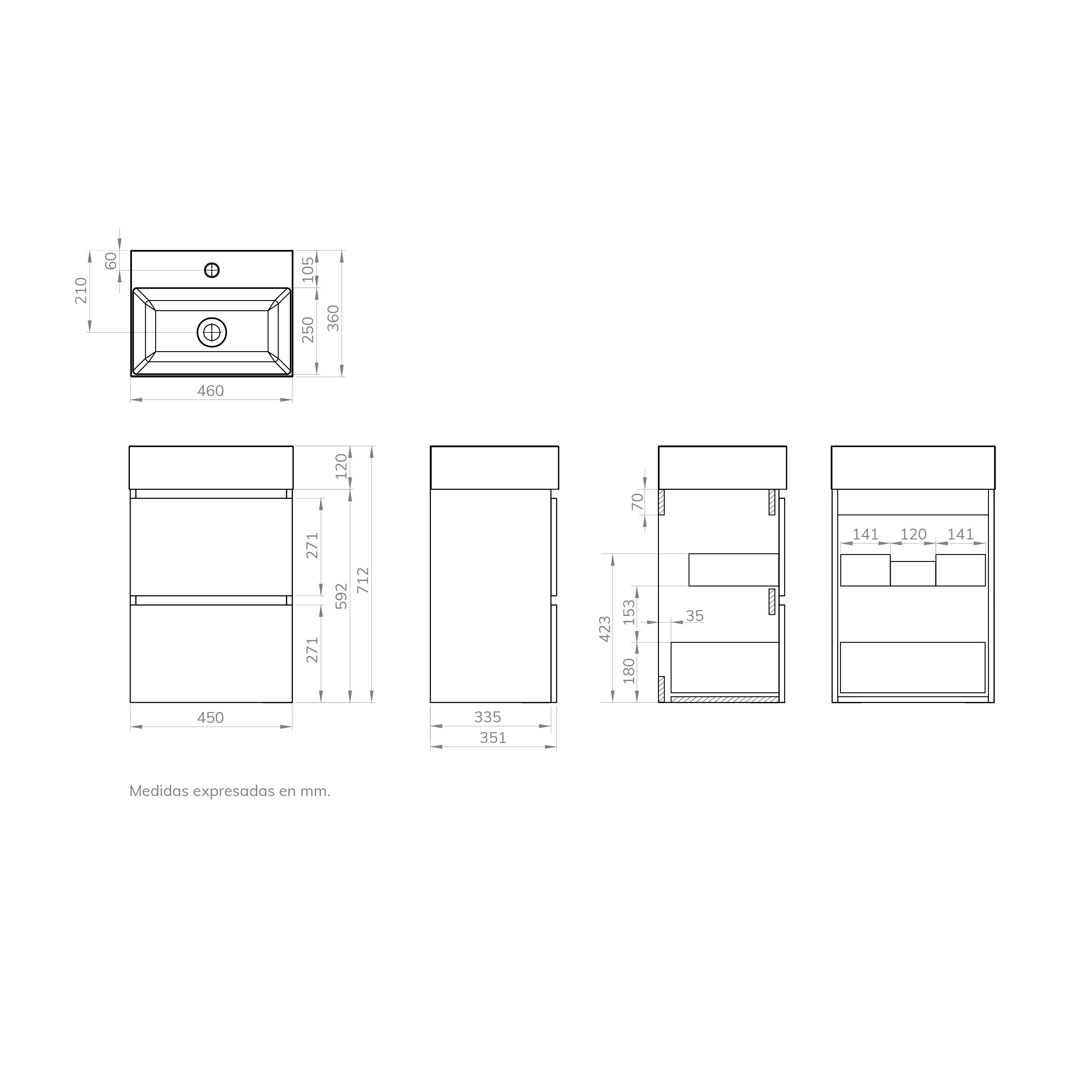 Móvel de casa de banho com lavatório 45x36x60 cm carvalho Espacio M - 7