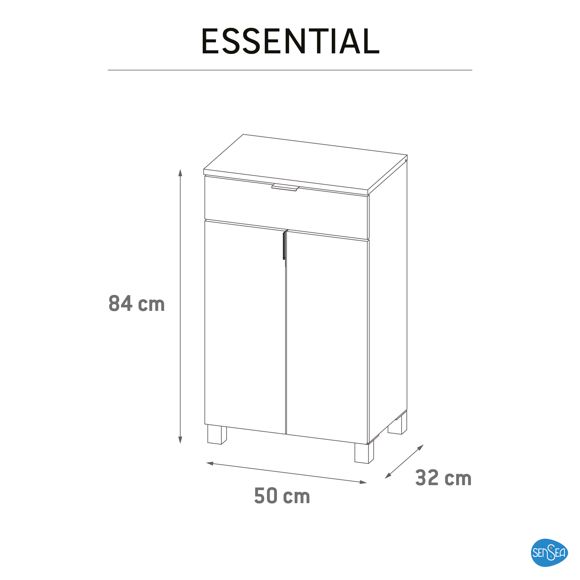 Base a terra Essential SENSEA 1 cassetto 2 ante P 32 x L 50 x H 84 cm bianco laccato truciolare - 18