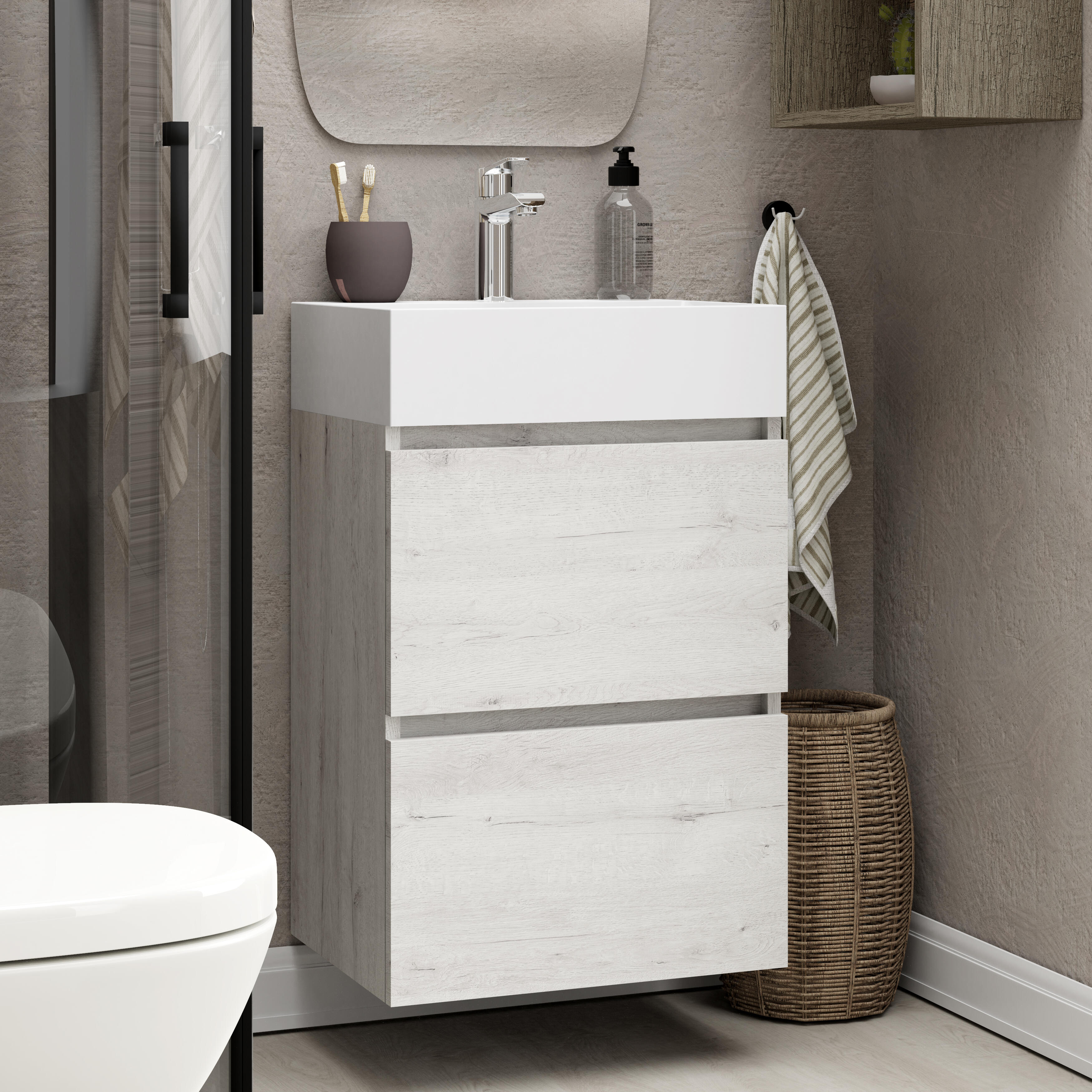 Mueble de baño con lavabo espacio m roble gris mate 45x35 cm