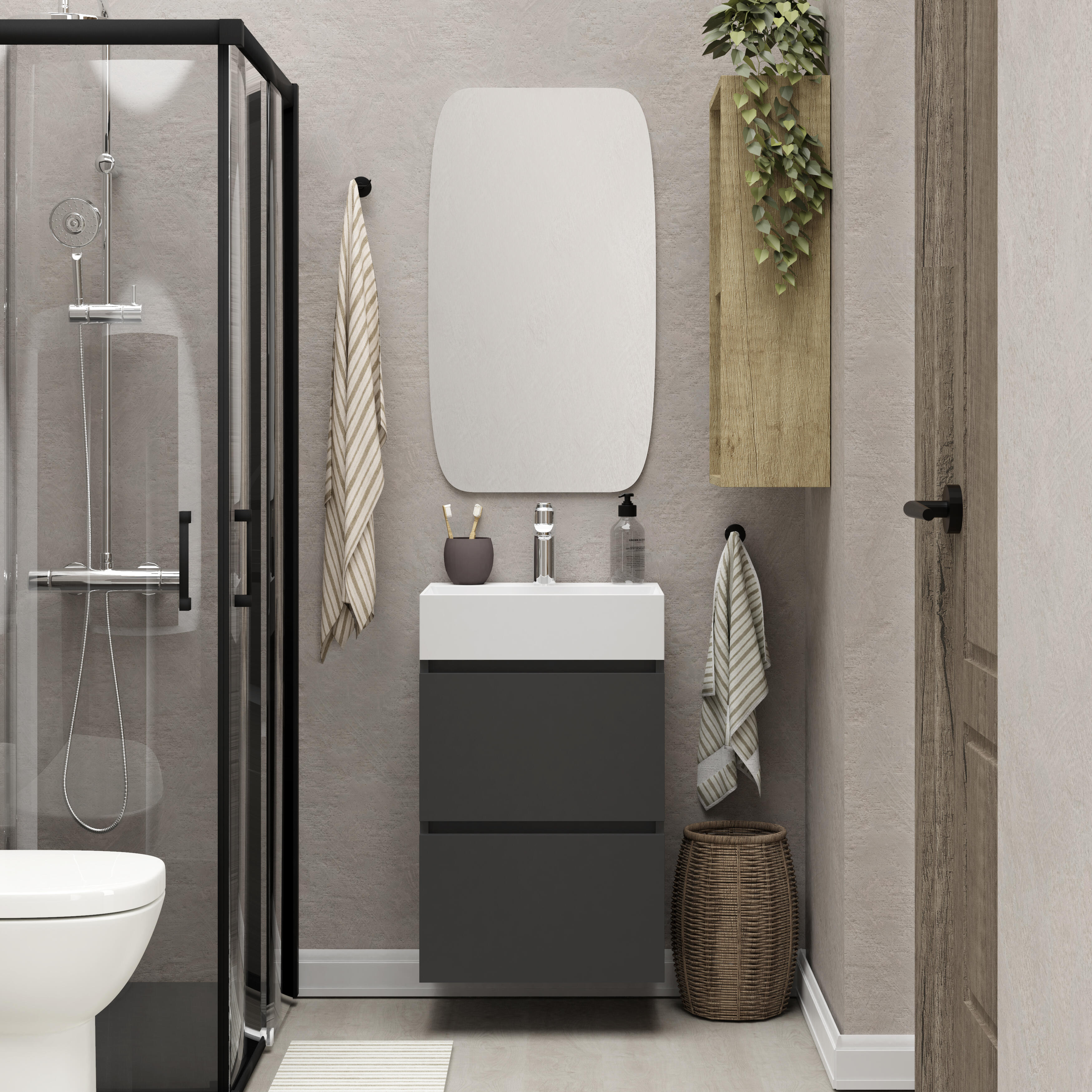 Mueble de baño con lavabo espacio m negro mate 45x35 cm