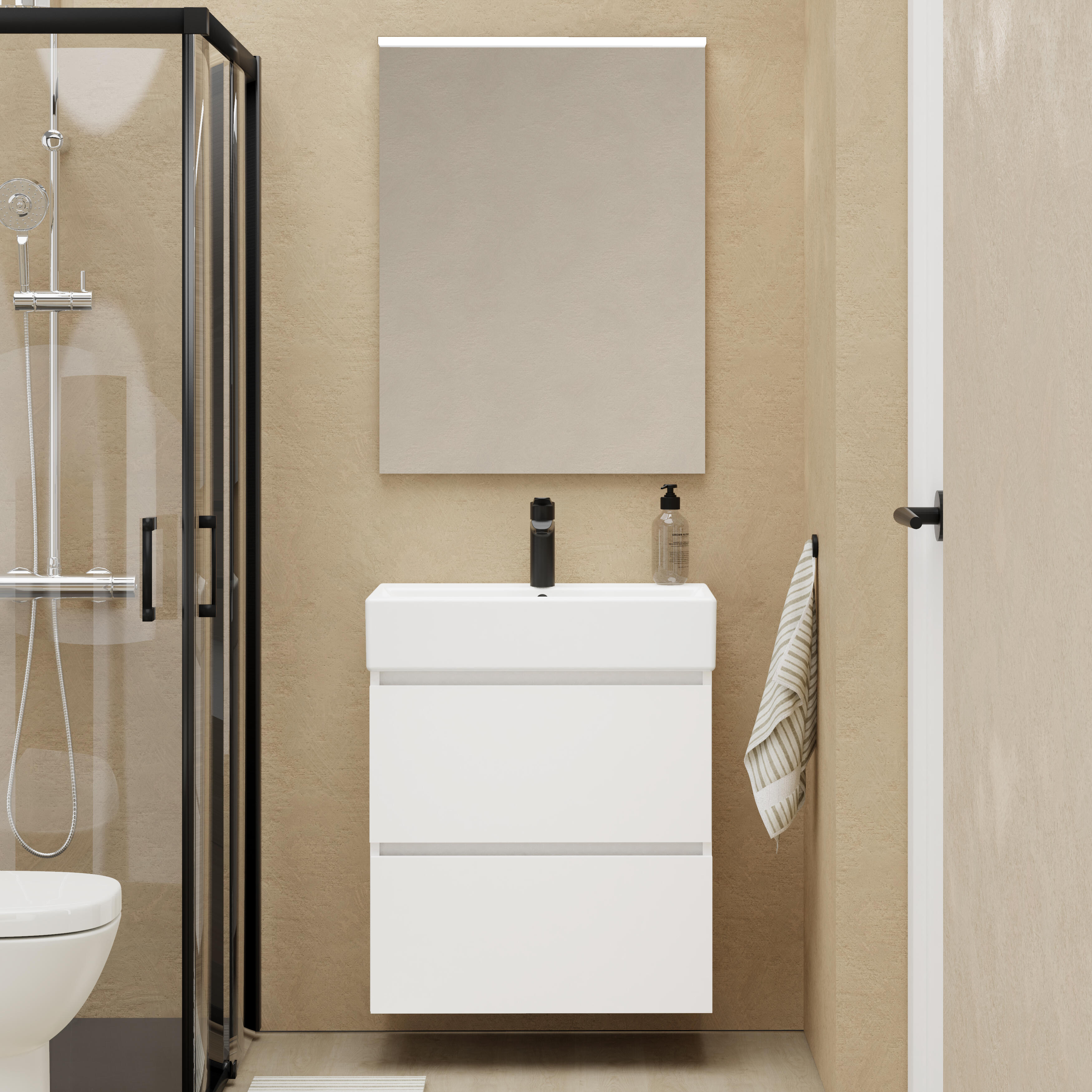 Mueble de baño con lavabo espacio l blanco mate 60x35 cm