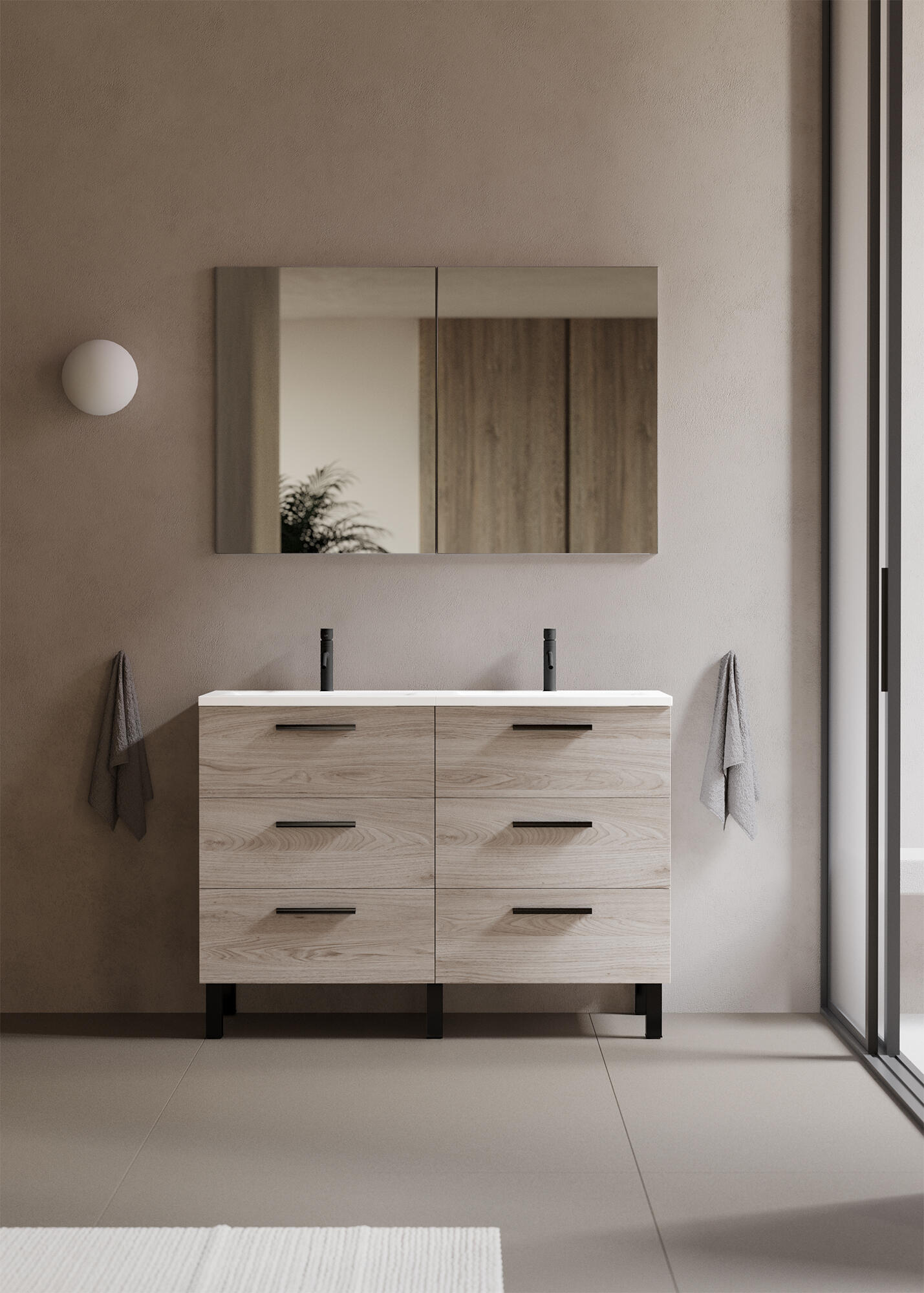 Mueble de baño con lavabo doble madrid castaño 120x45 cm