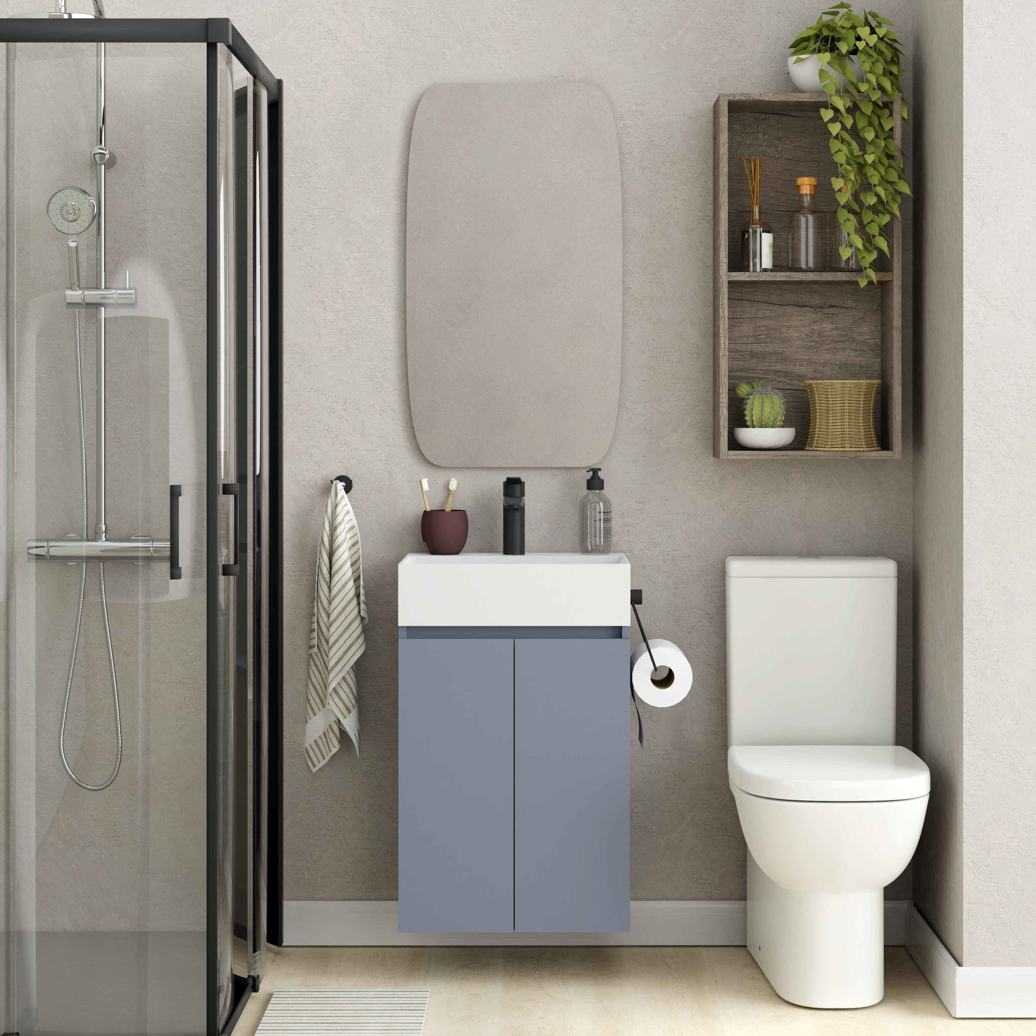 Mueble de baño con lavabo espacio m azul mate 45x35 cm