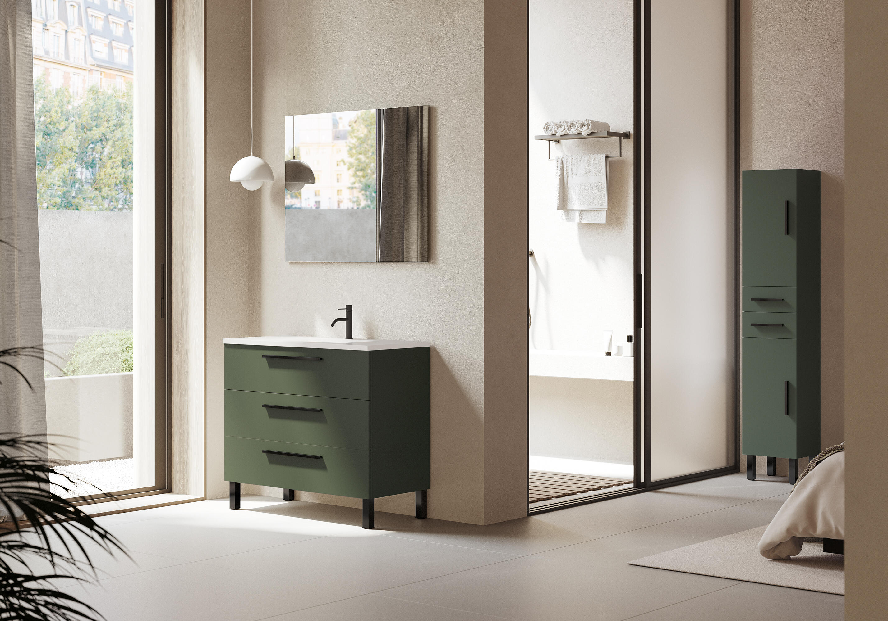 Mueble de baño con lavabo madrid verde mate 100x45 cm
