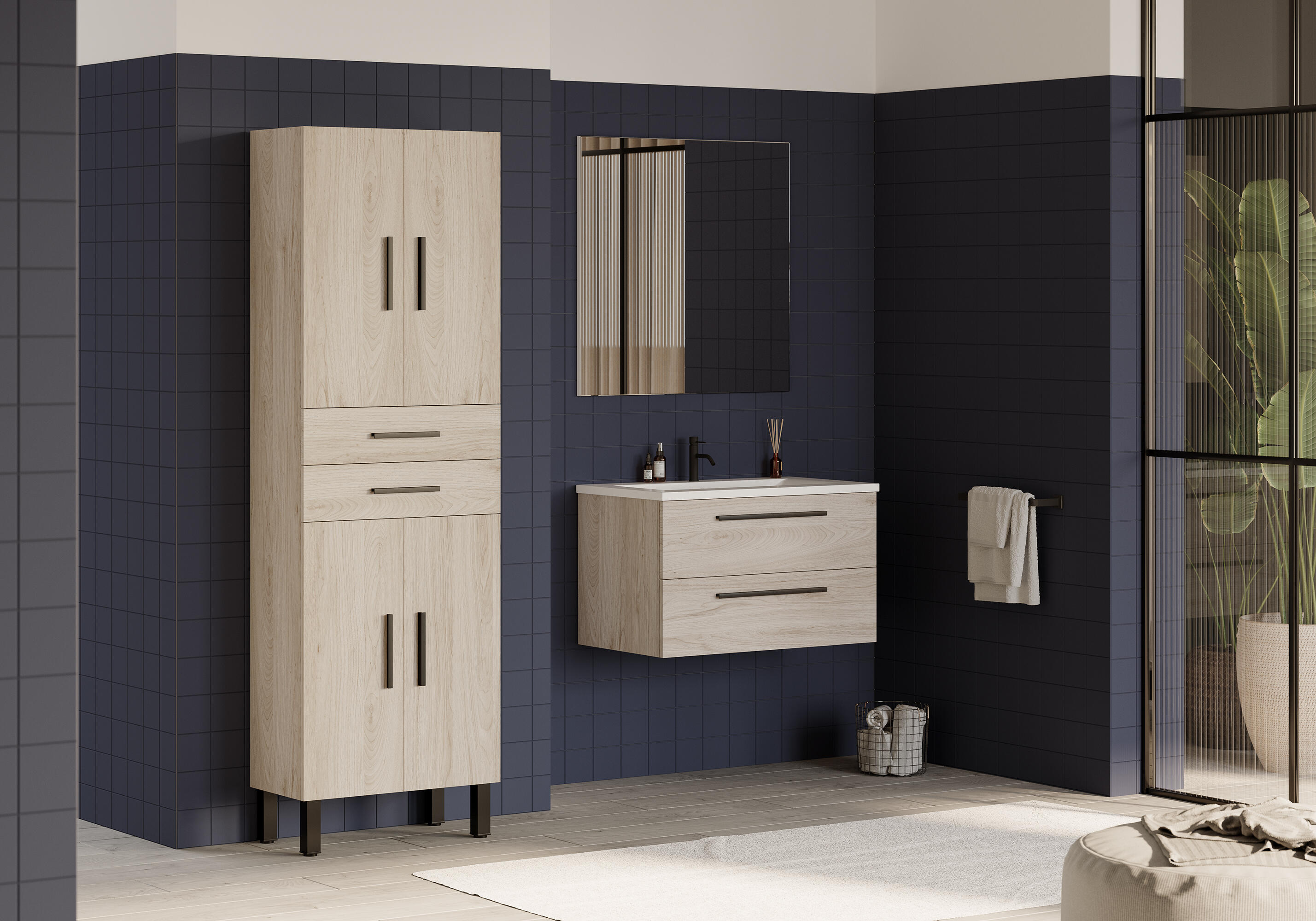 Mueble de baño Madrid Suspendido marrón 80x45 cm (lavabo no incluido) - 3