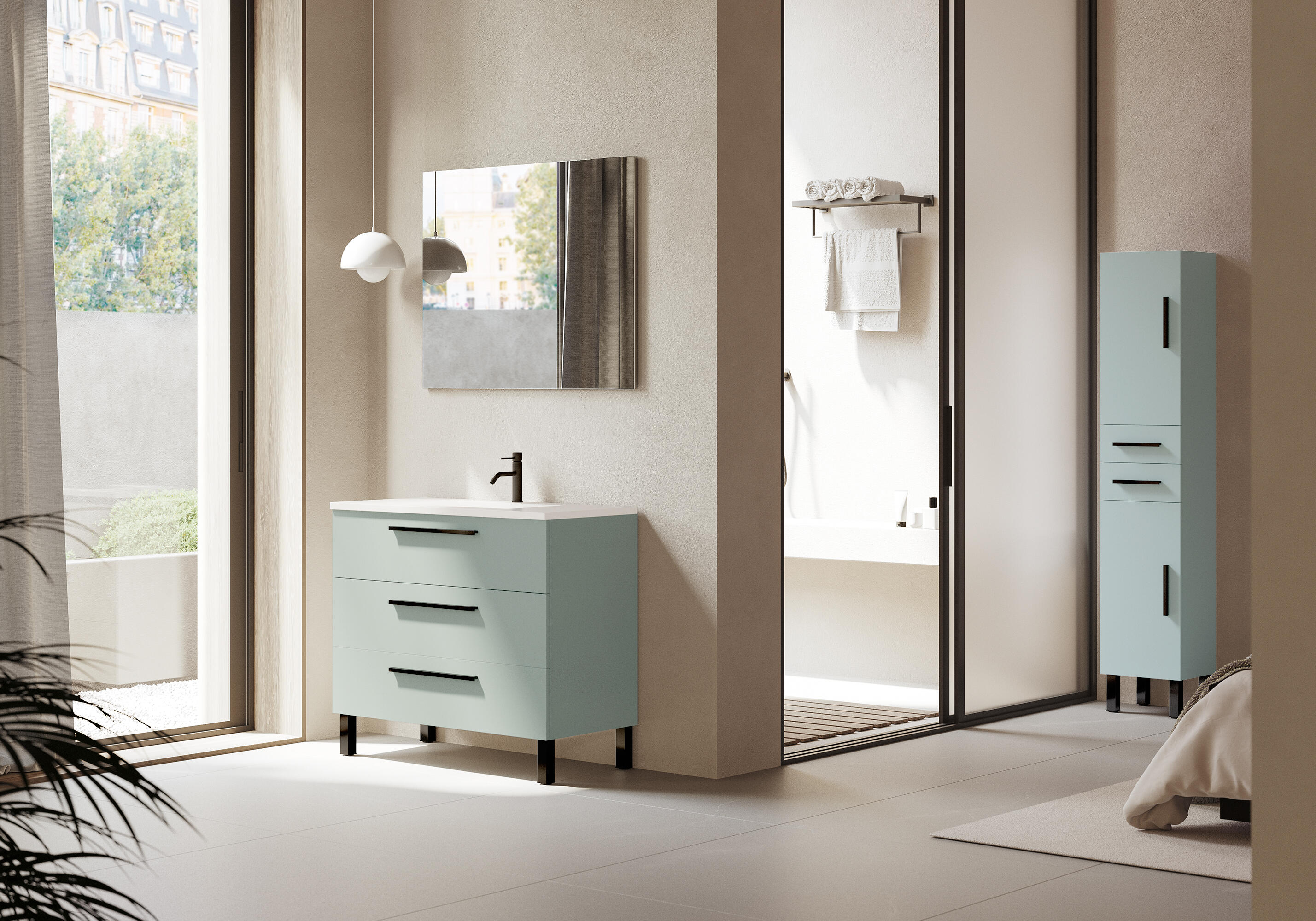 Mueble de baño con lavabo madrid azul atolón mate 60x40 cm