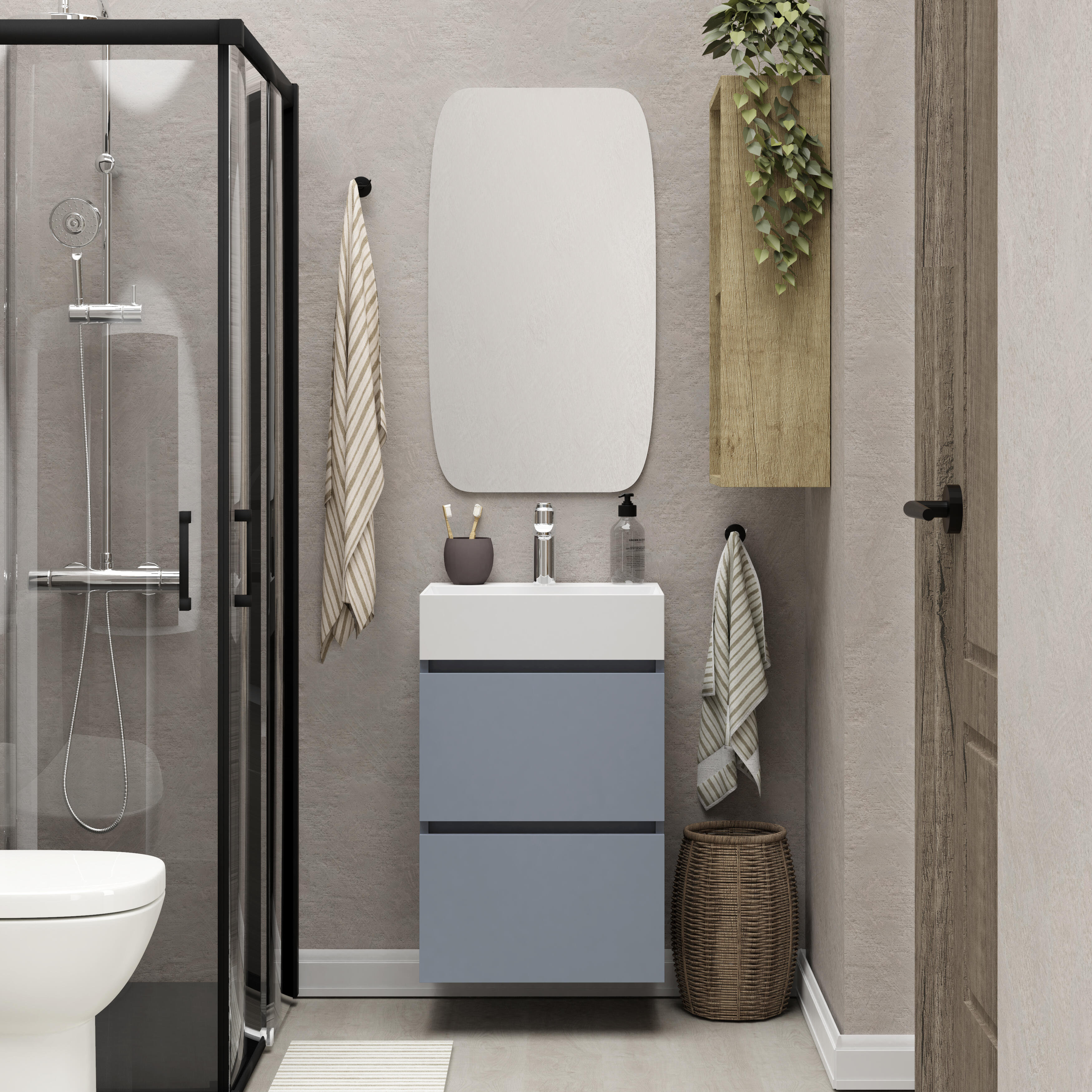 Mueble de baño con lavabo espacio m azul mate 45x35 cm