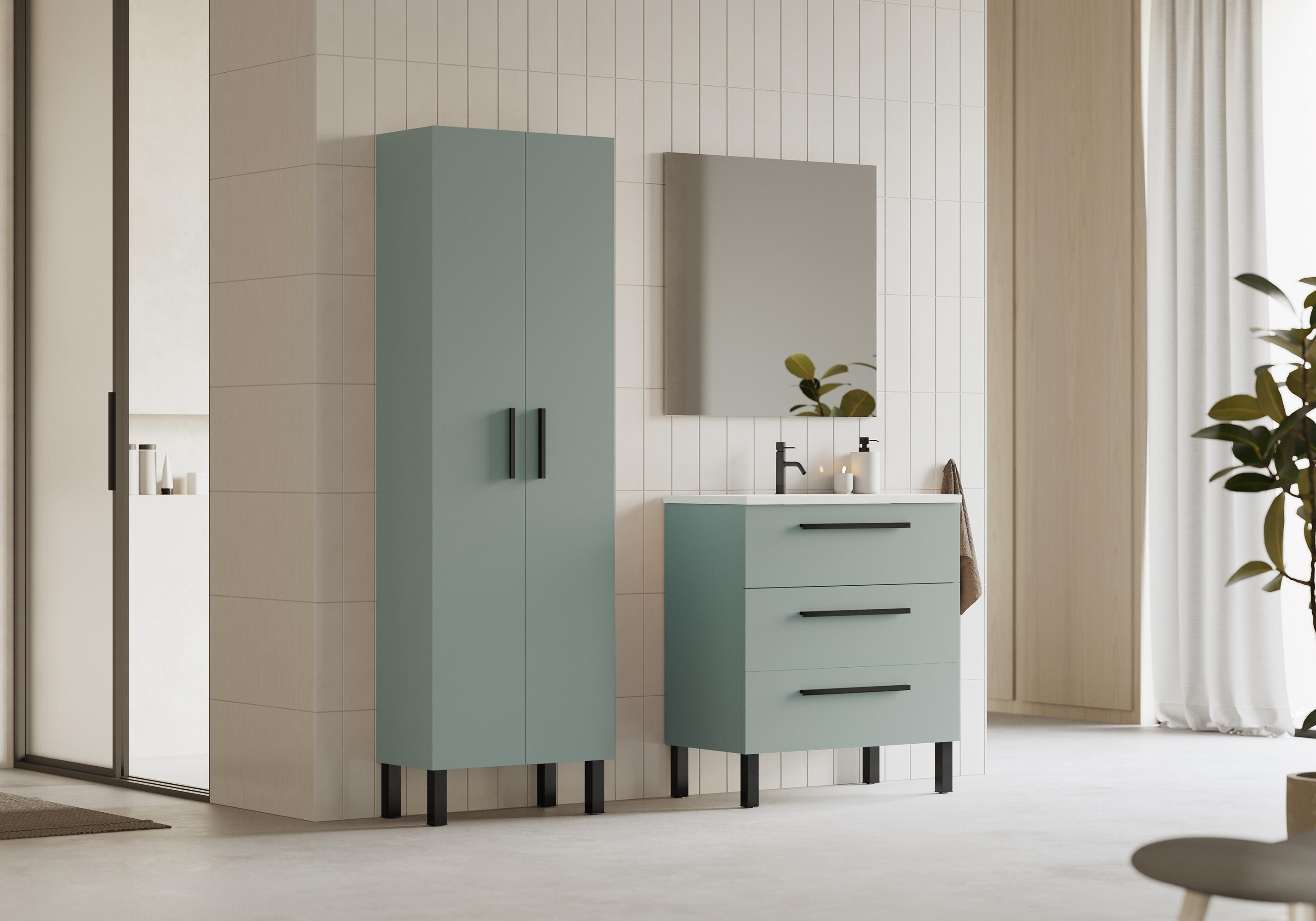 Mueble de baño con lavabo madrid azul atolón mate 80x40 cm