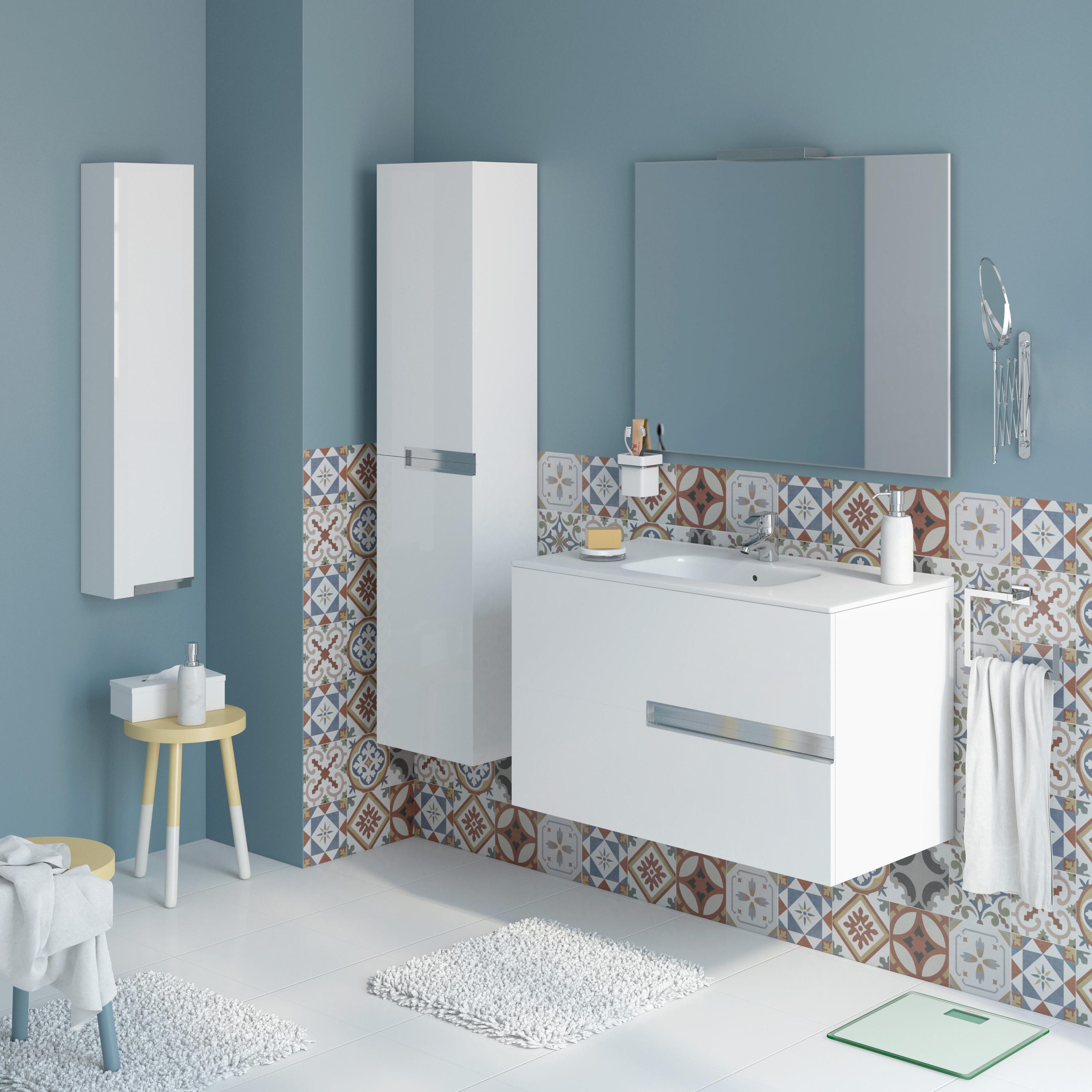 Mueble de baño con lavabo y espejo Victoria-N blanco brillante