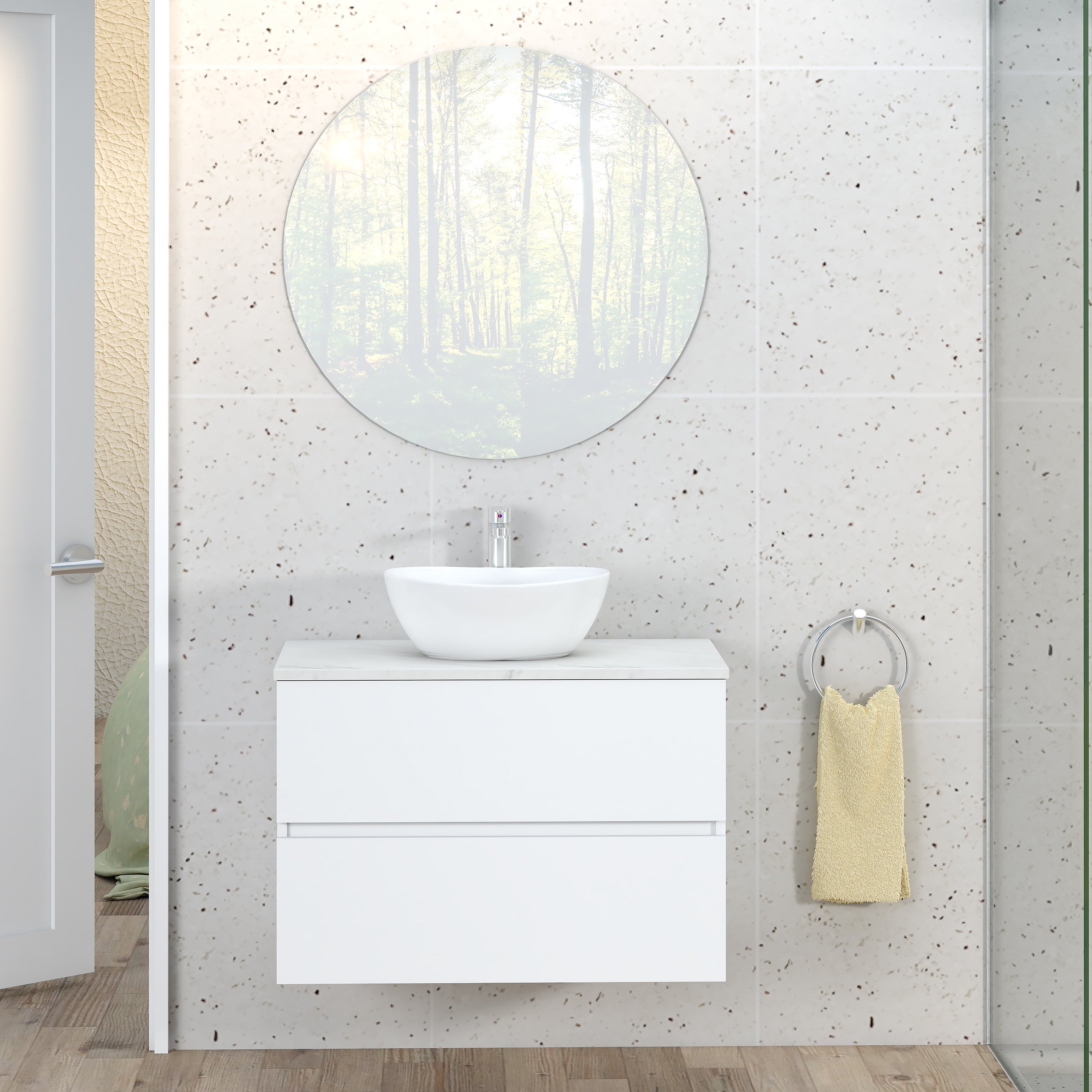 Mueble de baño con lavabo y espejo bari stone blanco mate 80x46 cm