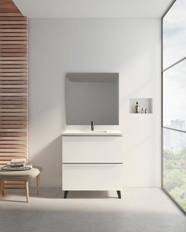 Mueble de baño con lavabo Bora blanco mate 80x45 cm con 2 cajones