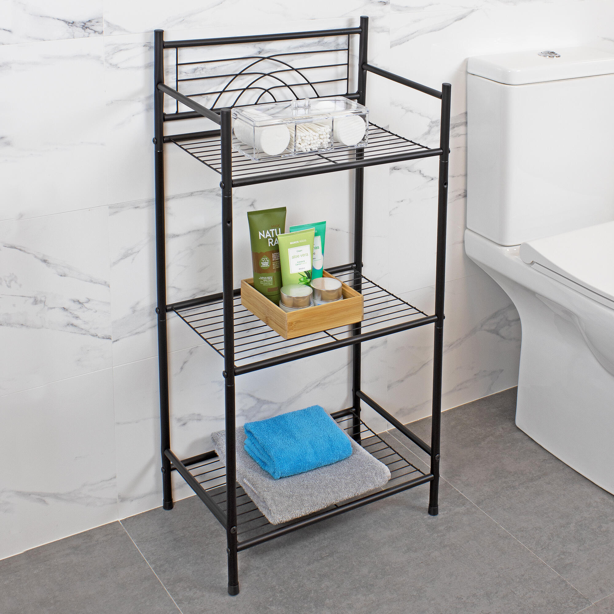 Estante para el baño de acero negro Dinamic 45x28x91cm - 7