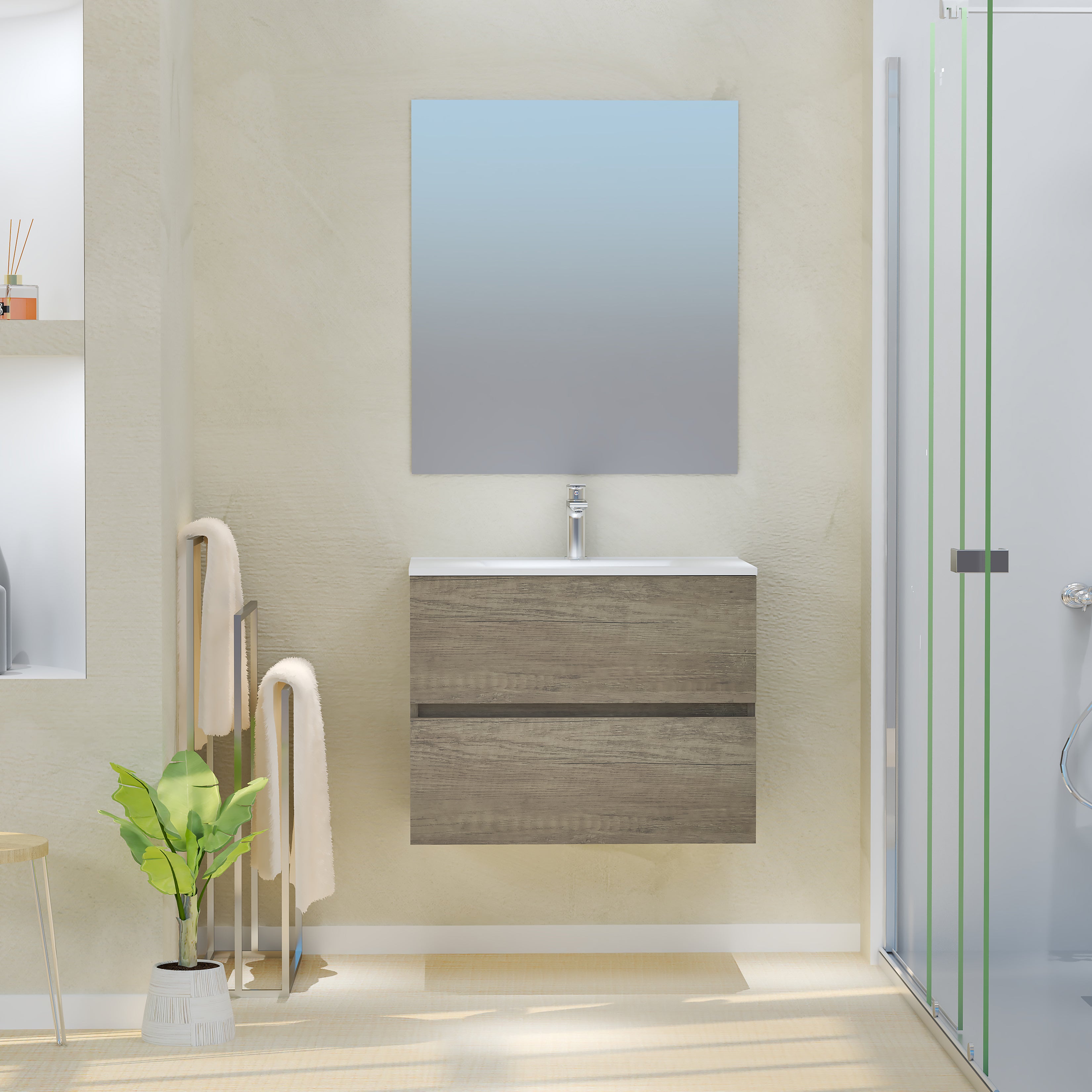 Mueble de baño con lavabo y espejo taylor castaño mate 70x54 cm