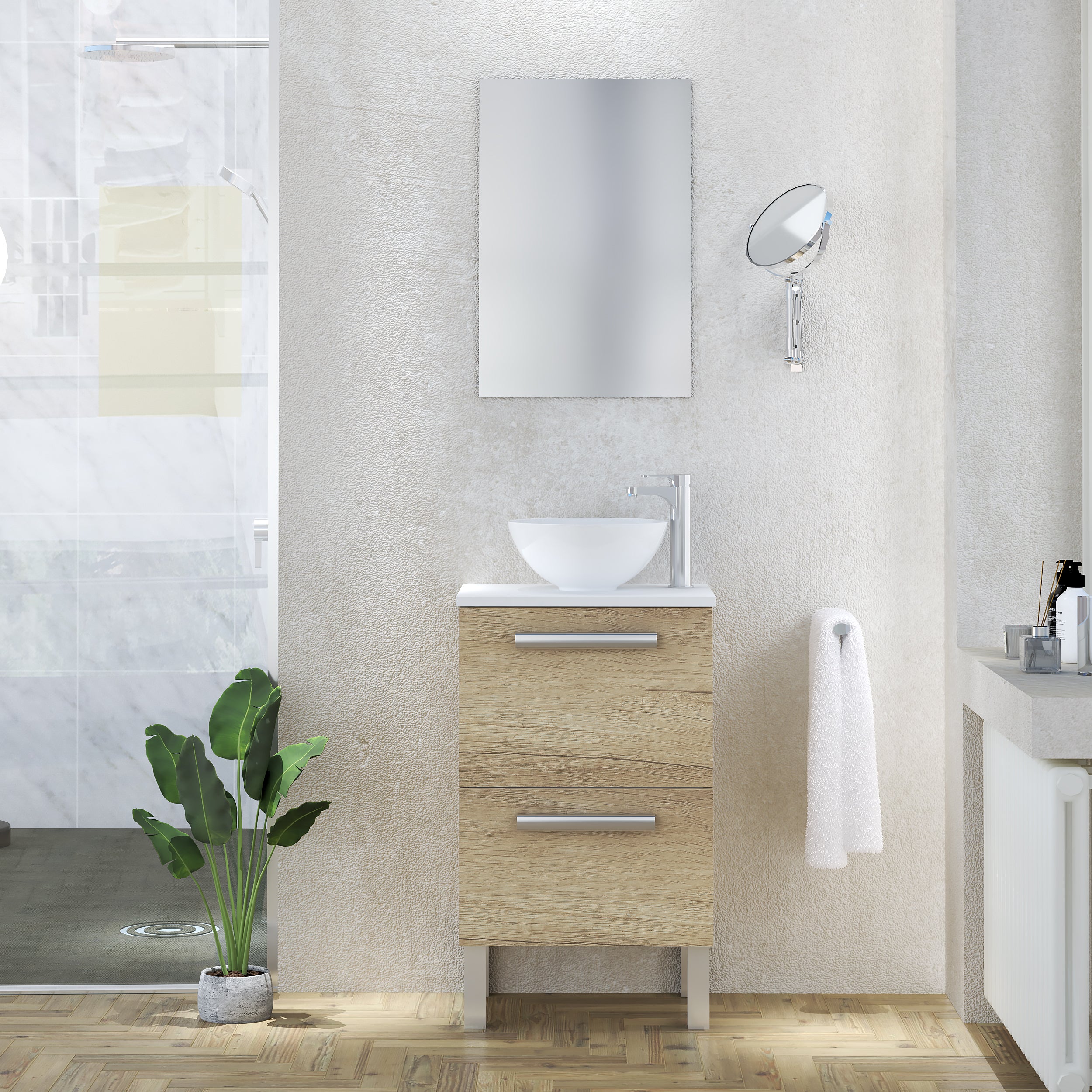 Mueble de baño con lavabo y espejo lily roble claro 45x35 cm