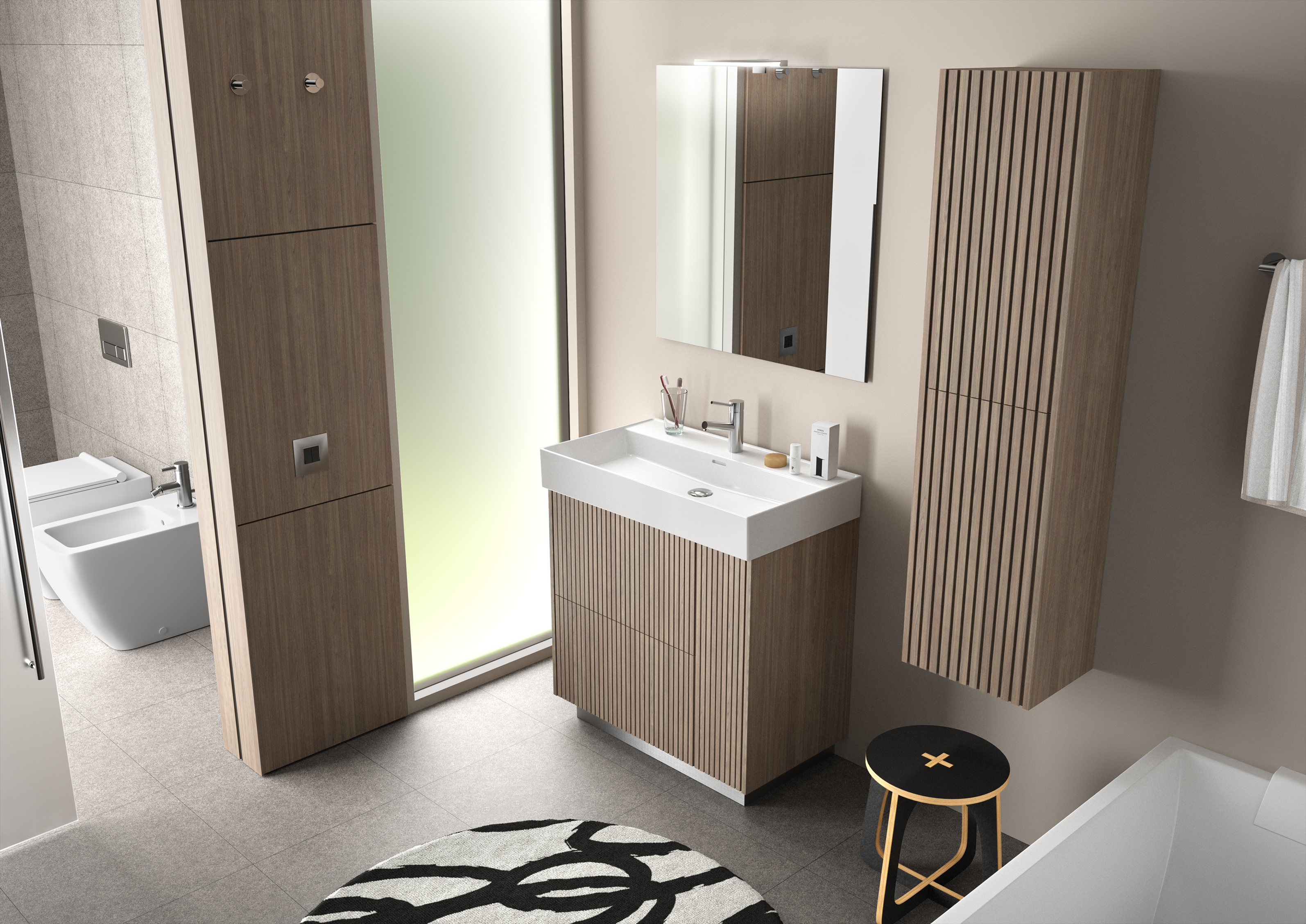 Mueble de baño con lavabo majestic teca natural 100x45 cm