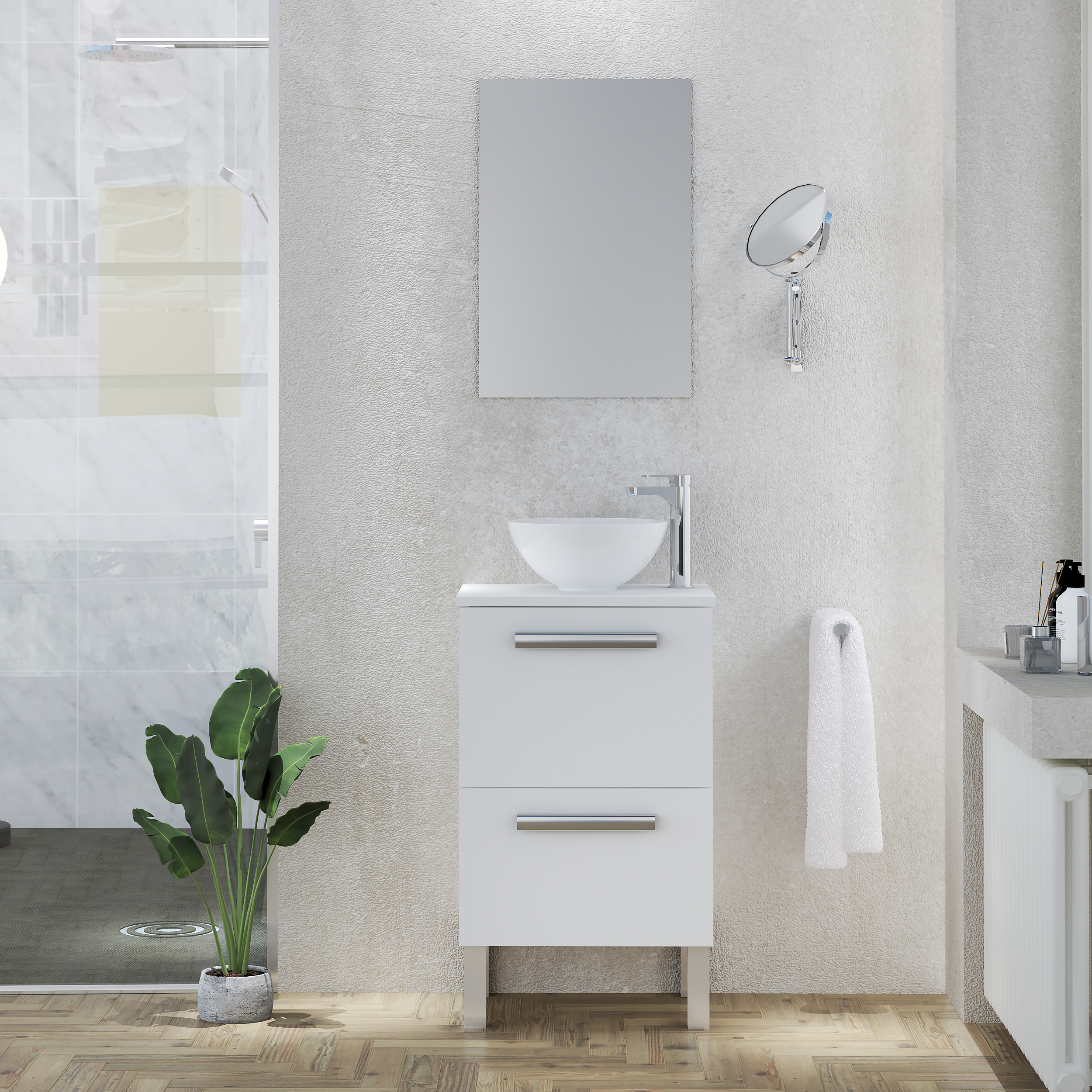 Mueble de baño con lavabo y espejo lily blanco mate 45x35 cm