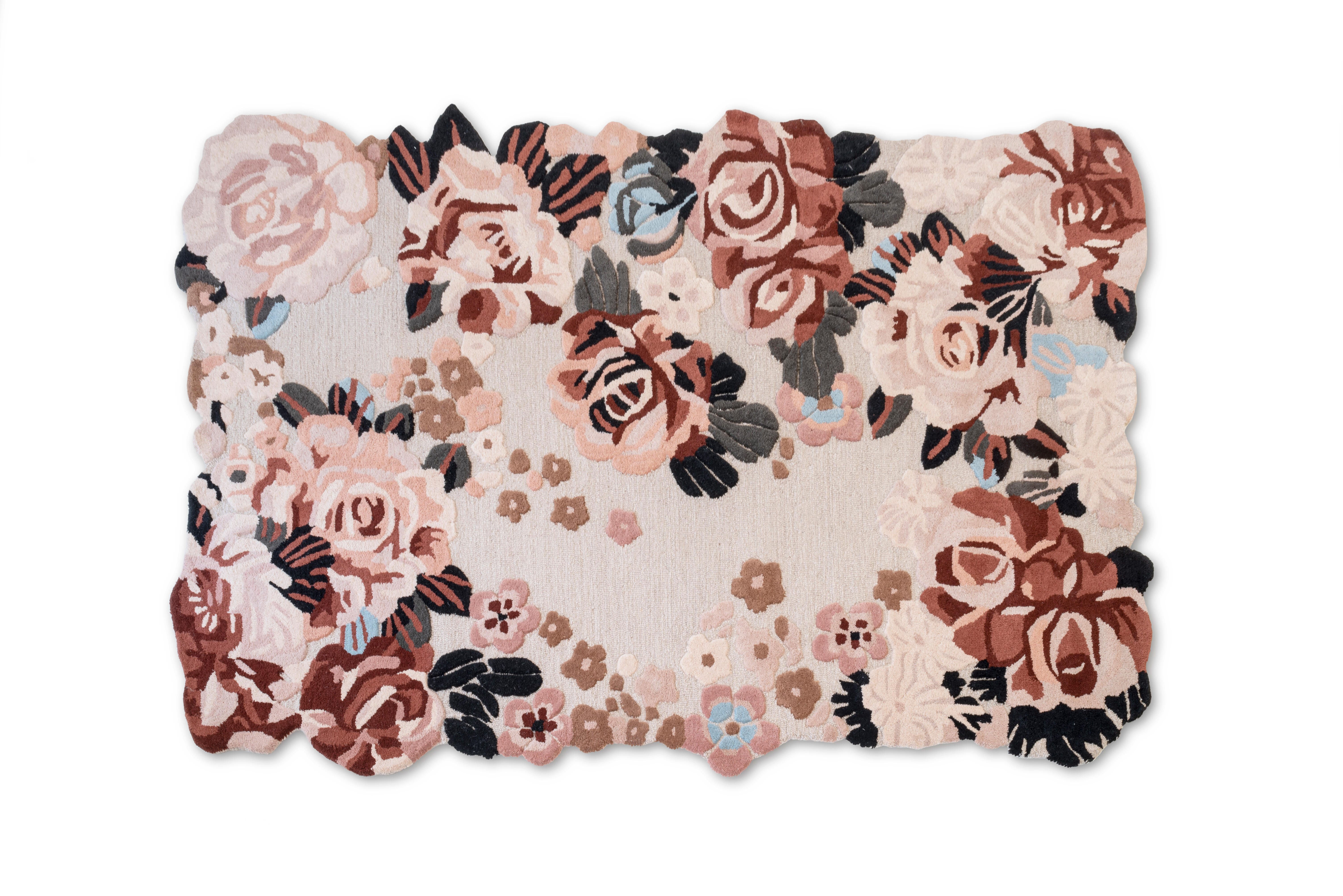 Alfombra lana tejido plano amy flor rosa frambuesa 160x230cm