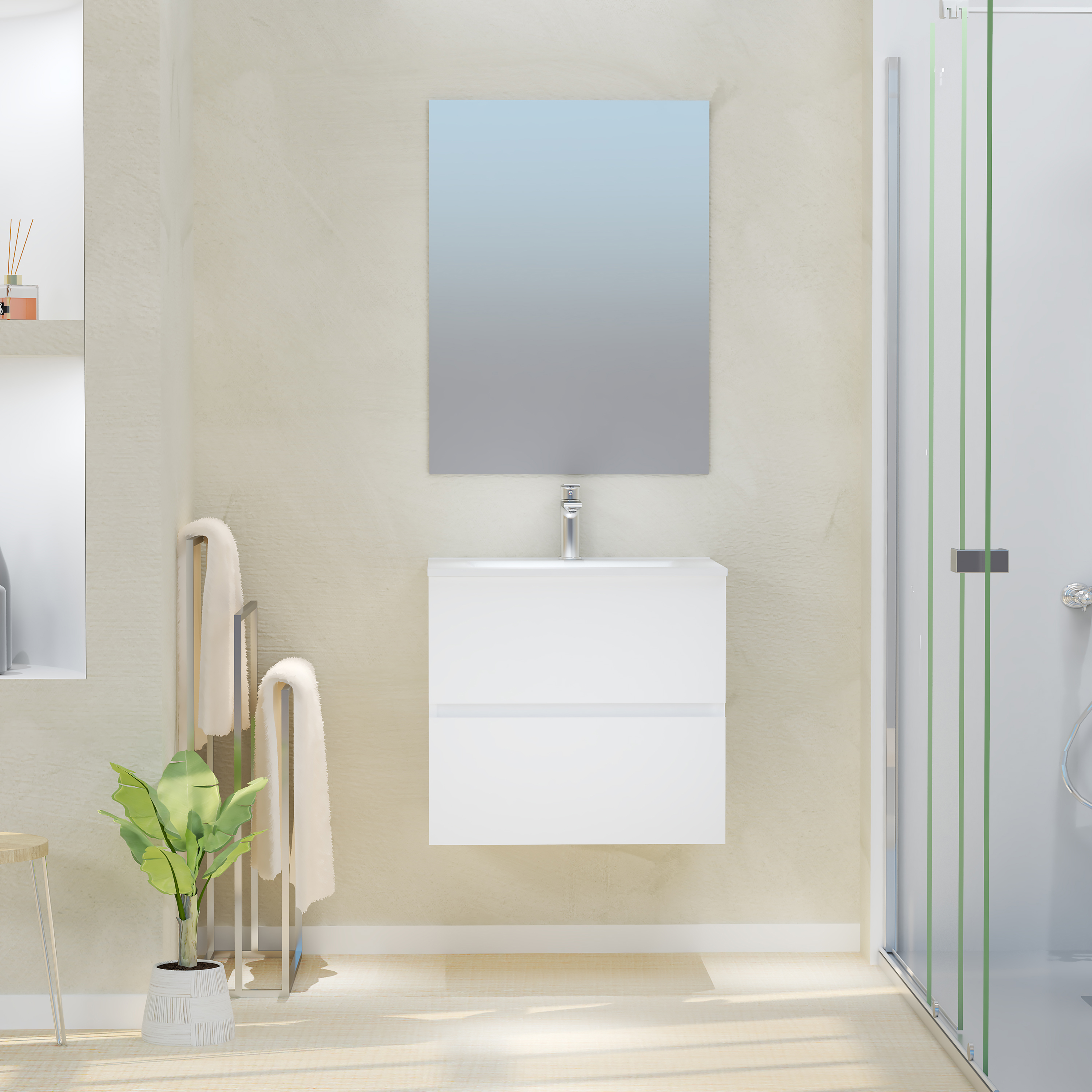Mueble de baño con lavabo y espejo taylor blanco mate 60x45 cm