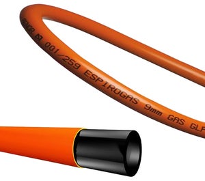 Kit Tubo Gas Butano Con Raccordi, Tubo Flessibile 1,5 Metri Arancione, 2 Fascette Stringitubo