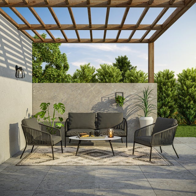 Conjunto de muebles de porche de jardín Jónico de aluminio para 4 comensales