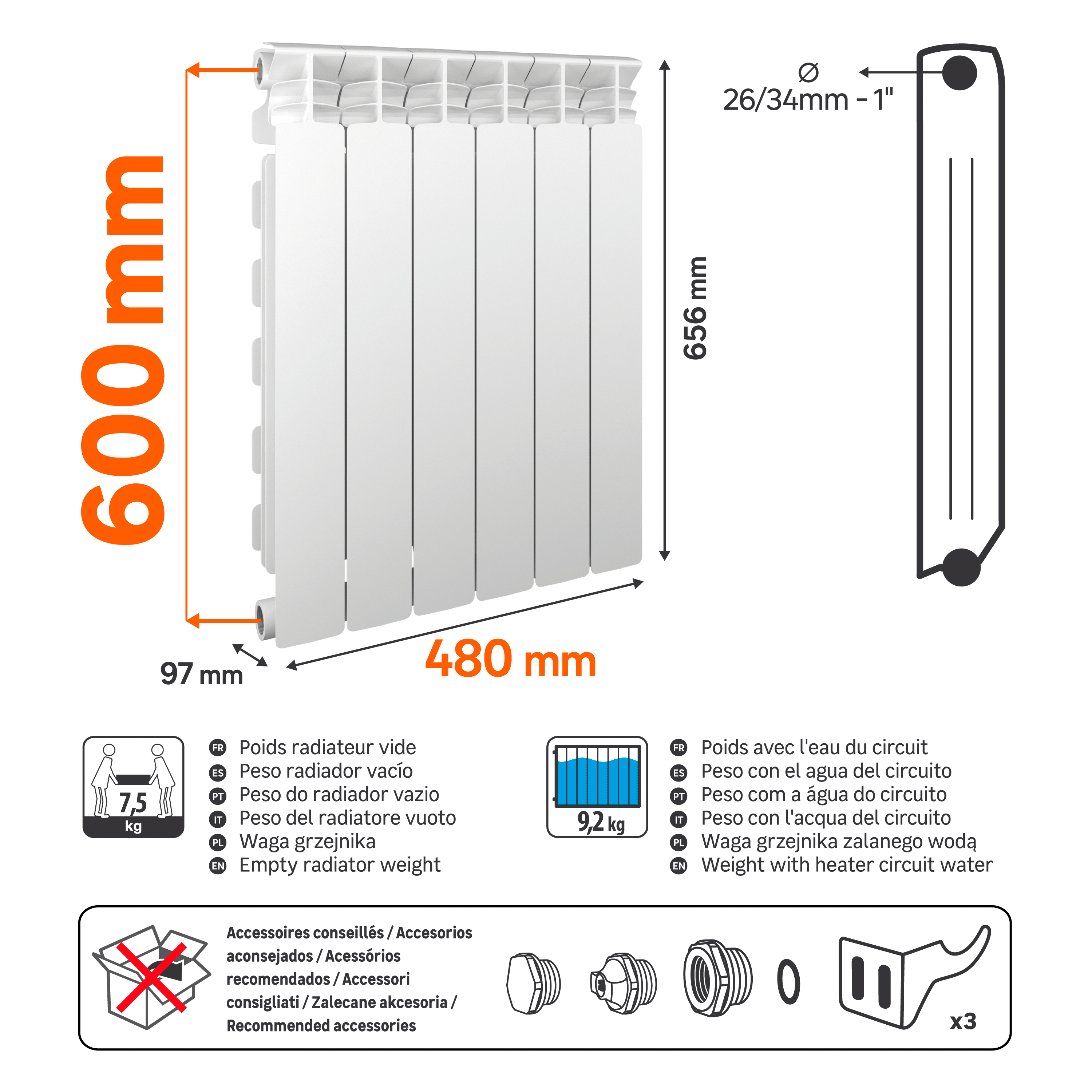 Radiador de água EQUATION 600MM 6 ELEMENTOS - 7