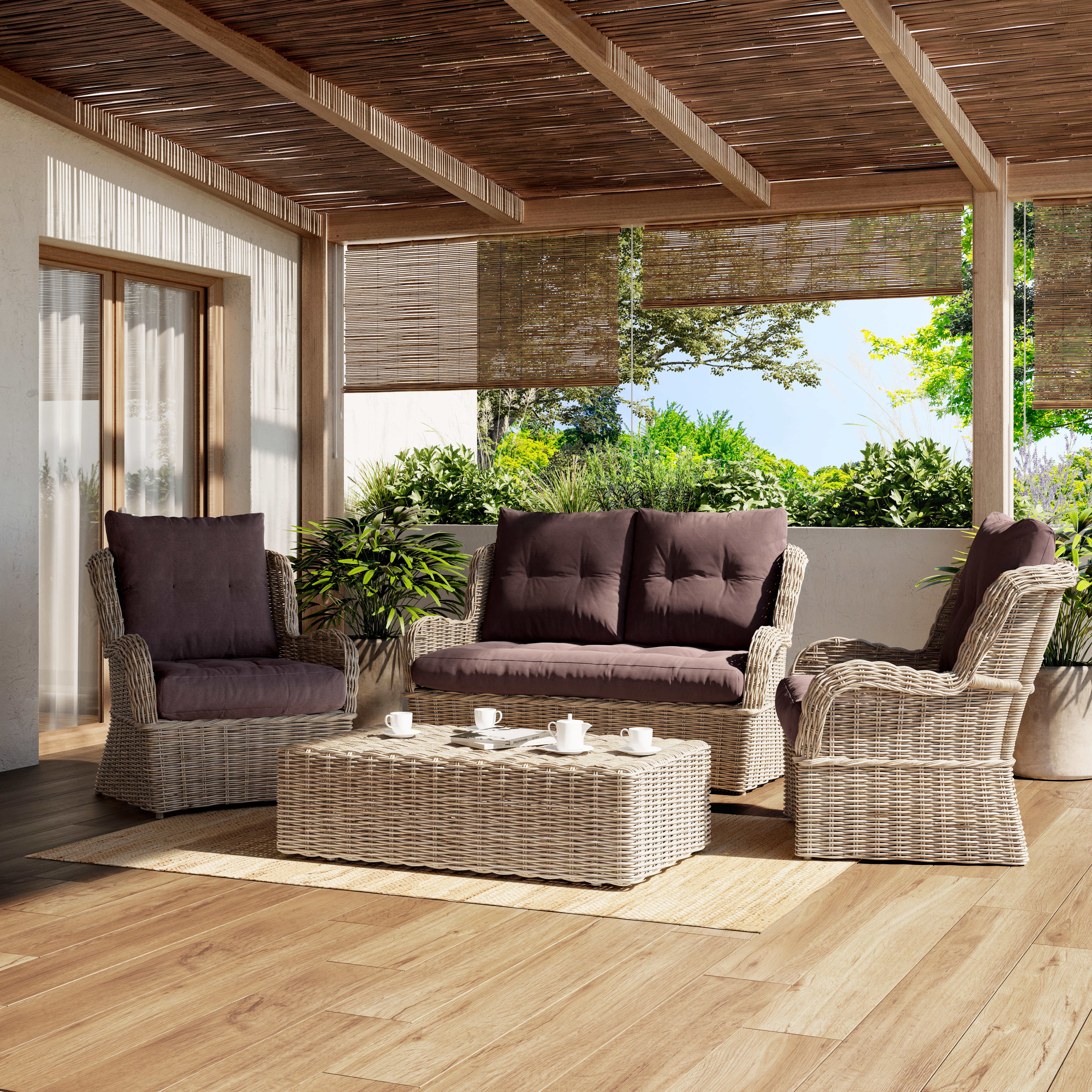 Sofá de jardín c/cojín de exterior de ratán natural Barry Koboo marrón 2 plazas - 5