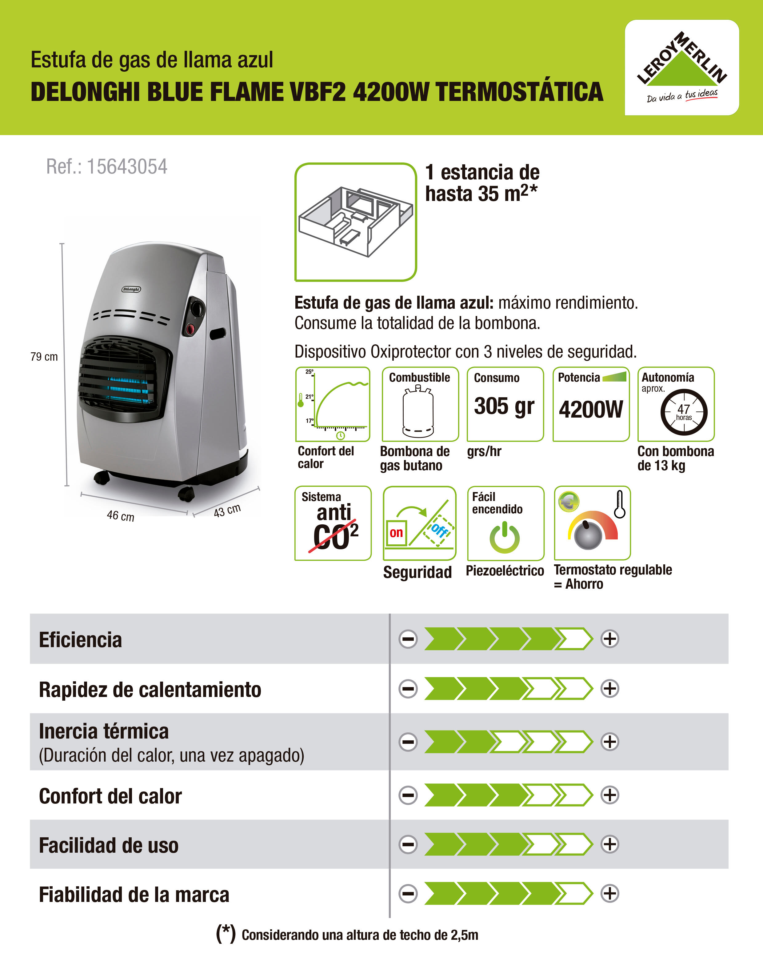 Estufa de gas de llama azul DELONGHI VBF2 4,2 kW - 3