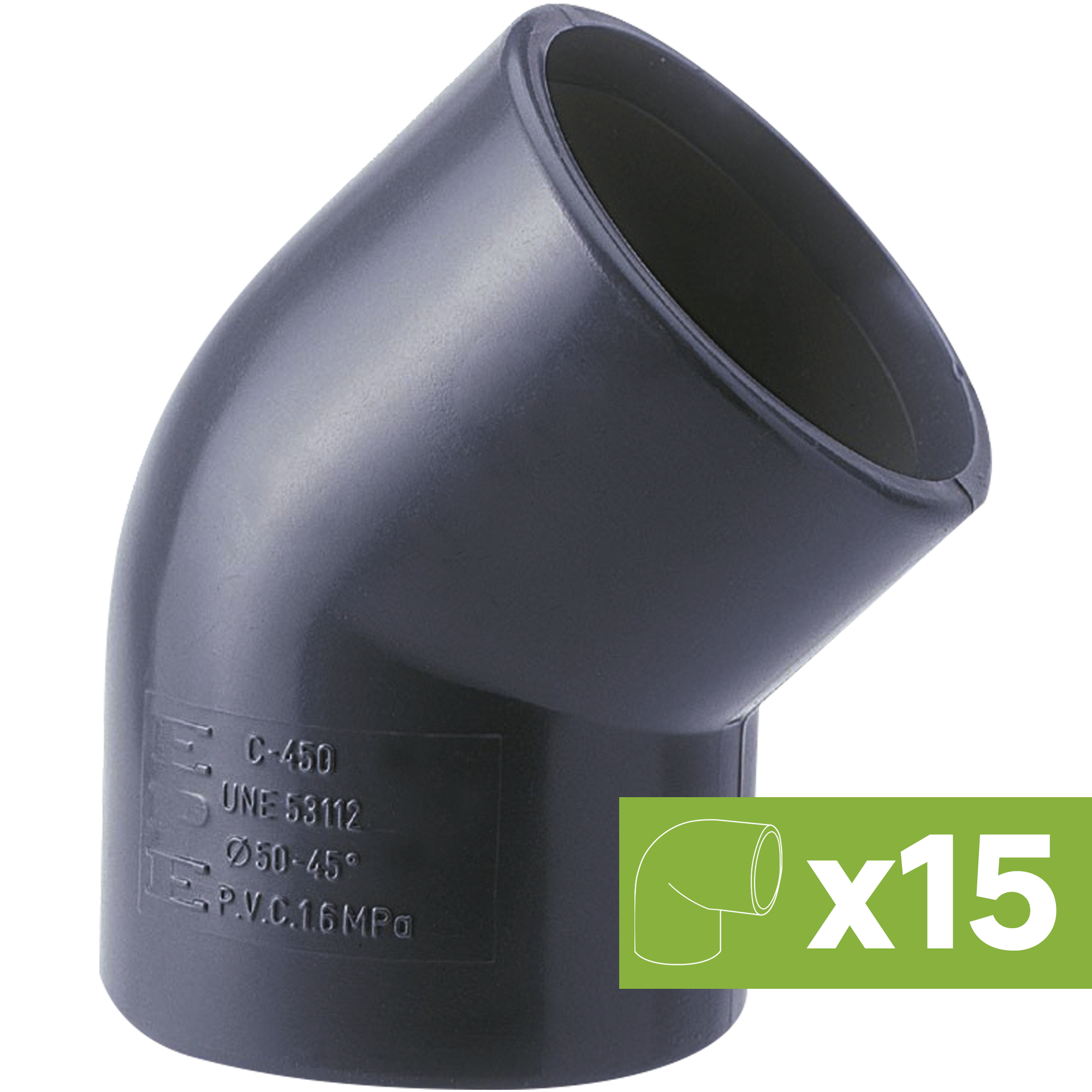 Lote 15 codos lisos pvc presión ø 40 mm 45 h-h