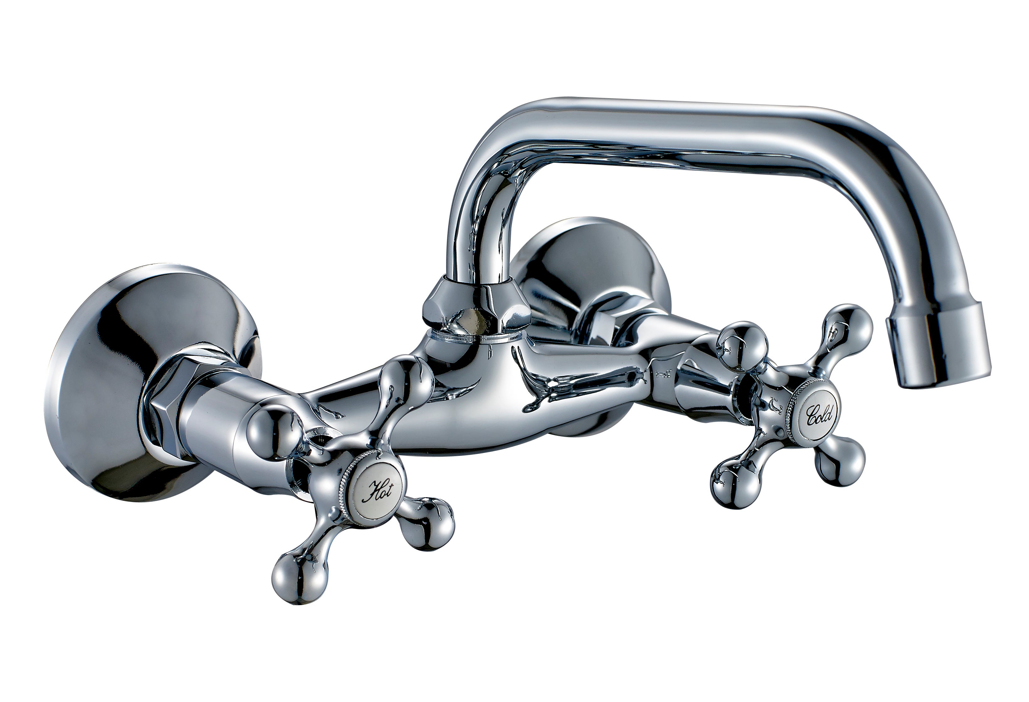 Grifo de cocina bimando pared horizontal aquagrif rhodas acero brillo