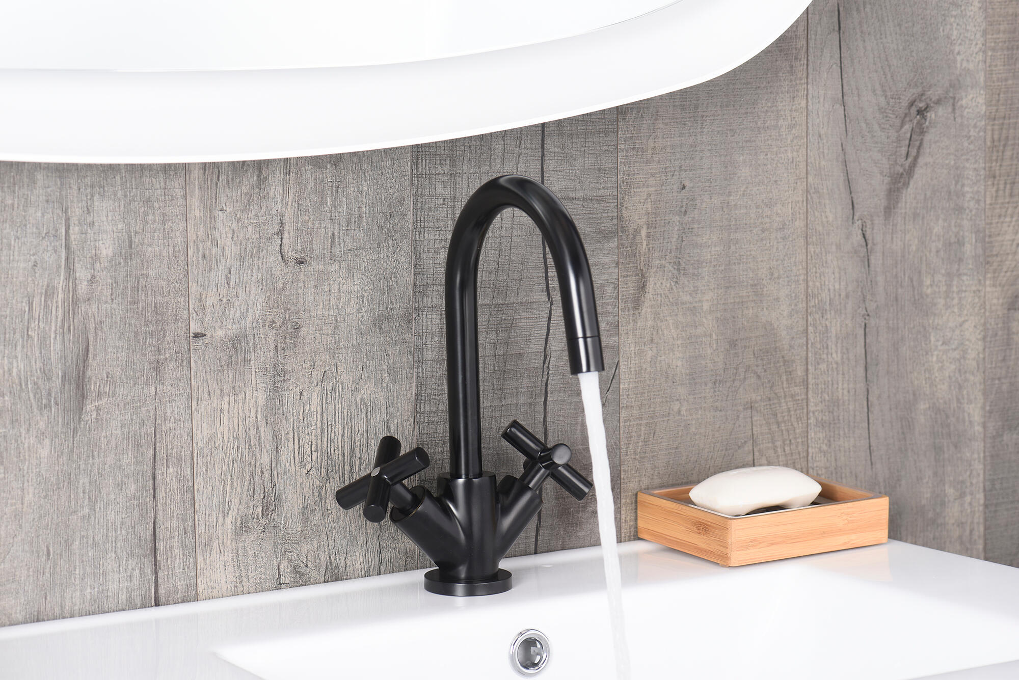 Torneira para lavatório cano alto bicomando preto mate Sensea Nosu - 13