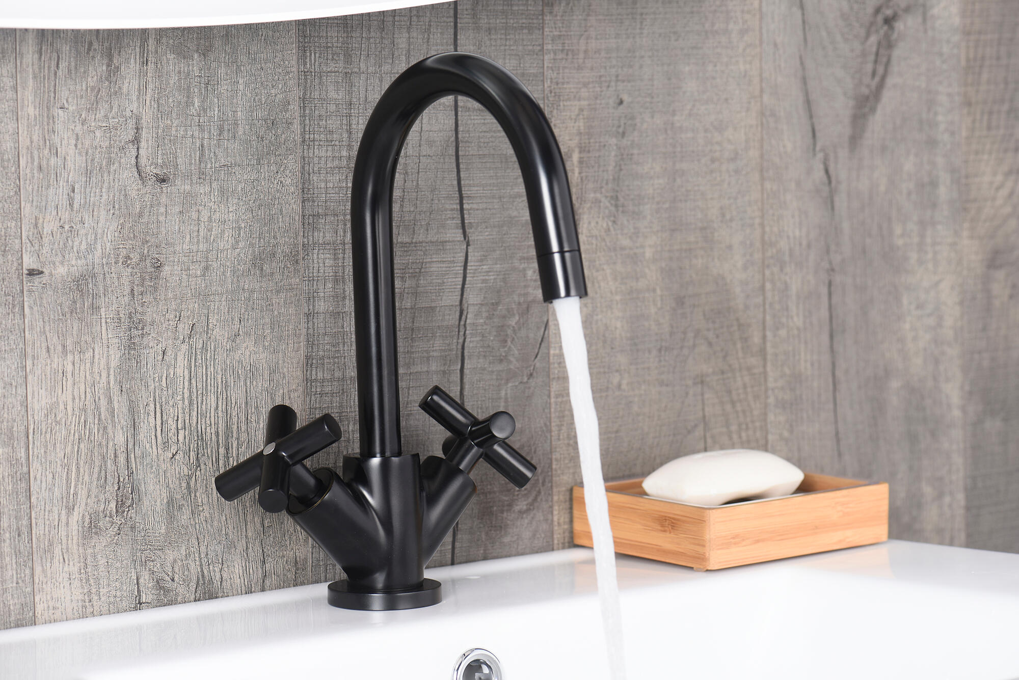 Torneira para lavatório cano alto bicomando preto mate Sensea Nosu - 11