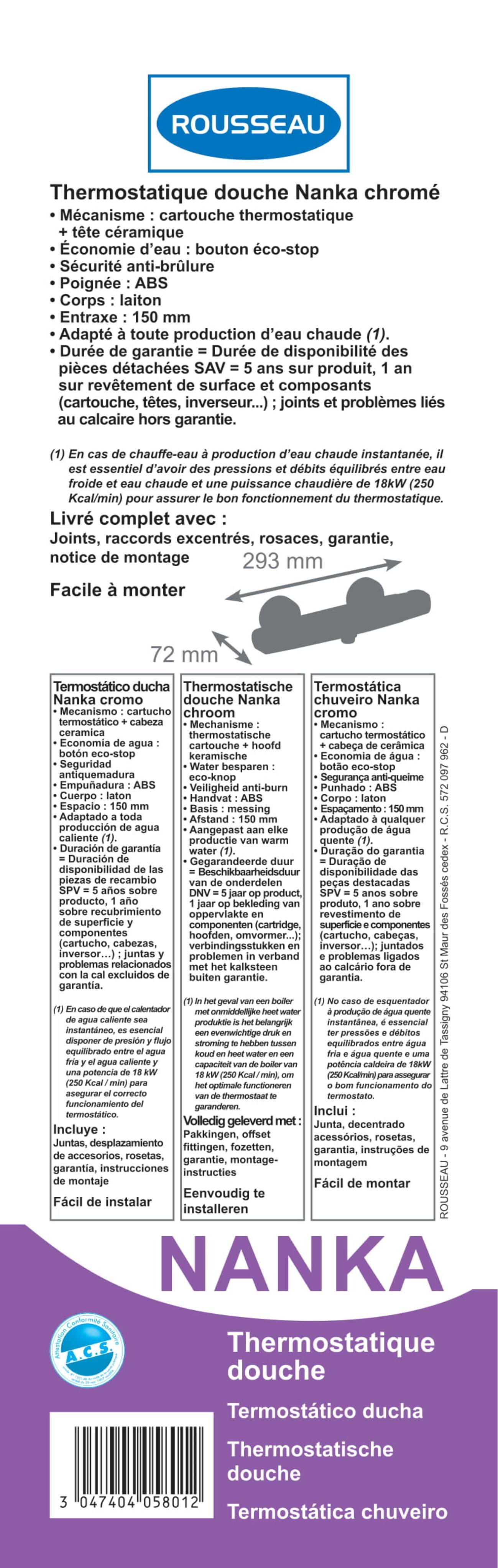 Grifo de ducha termostático EDOUARD ROUSSEAU Nanka cromo brillo Latón - 3