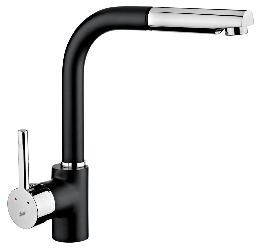 Grifo de cocina monomando con caño extraíble teka ark en negro y cromo