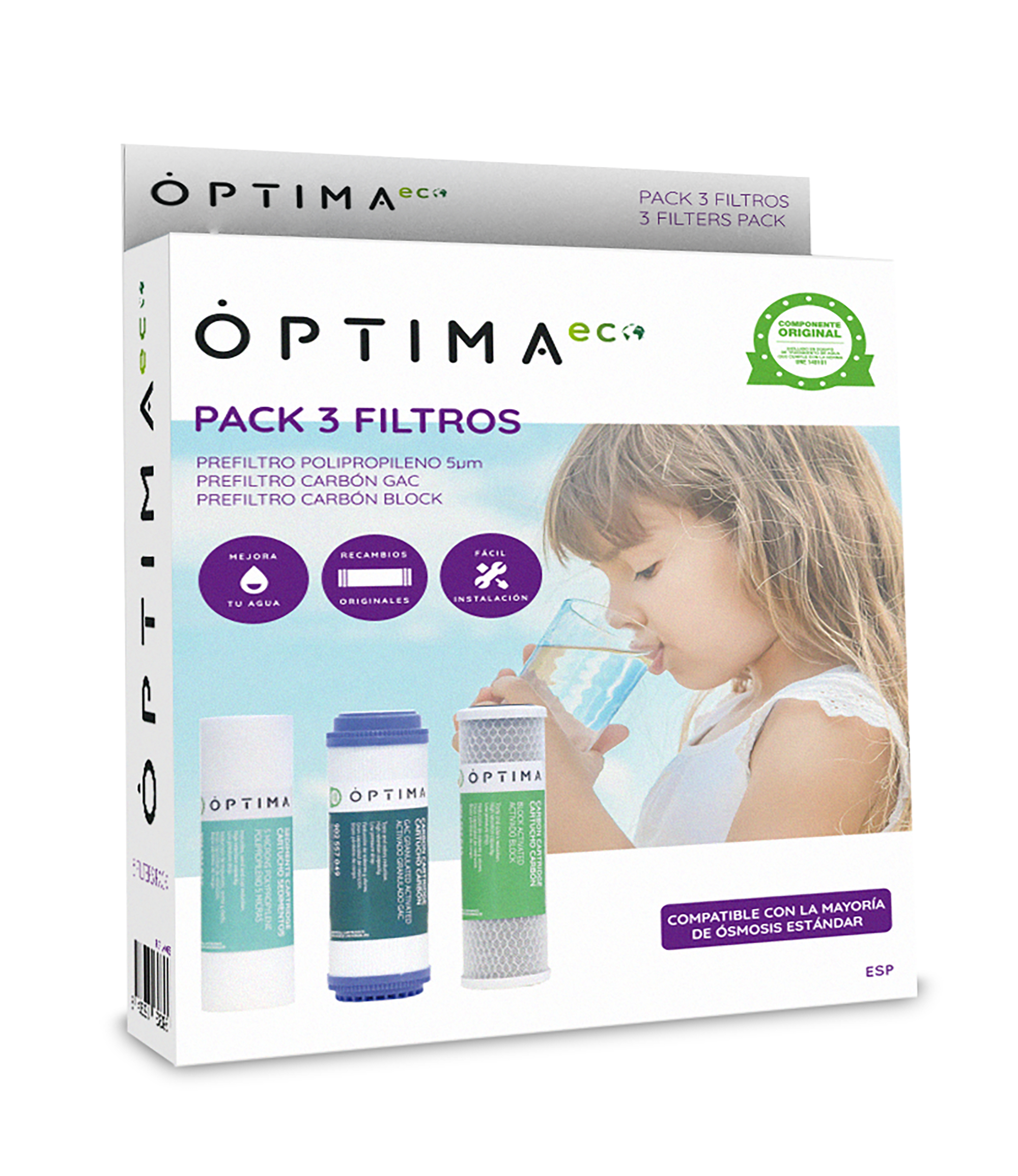 Pack 3 filtros ósmosis 5 etapas optima eco