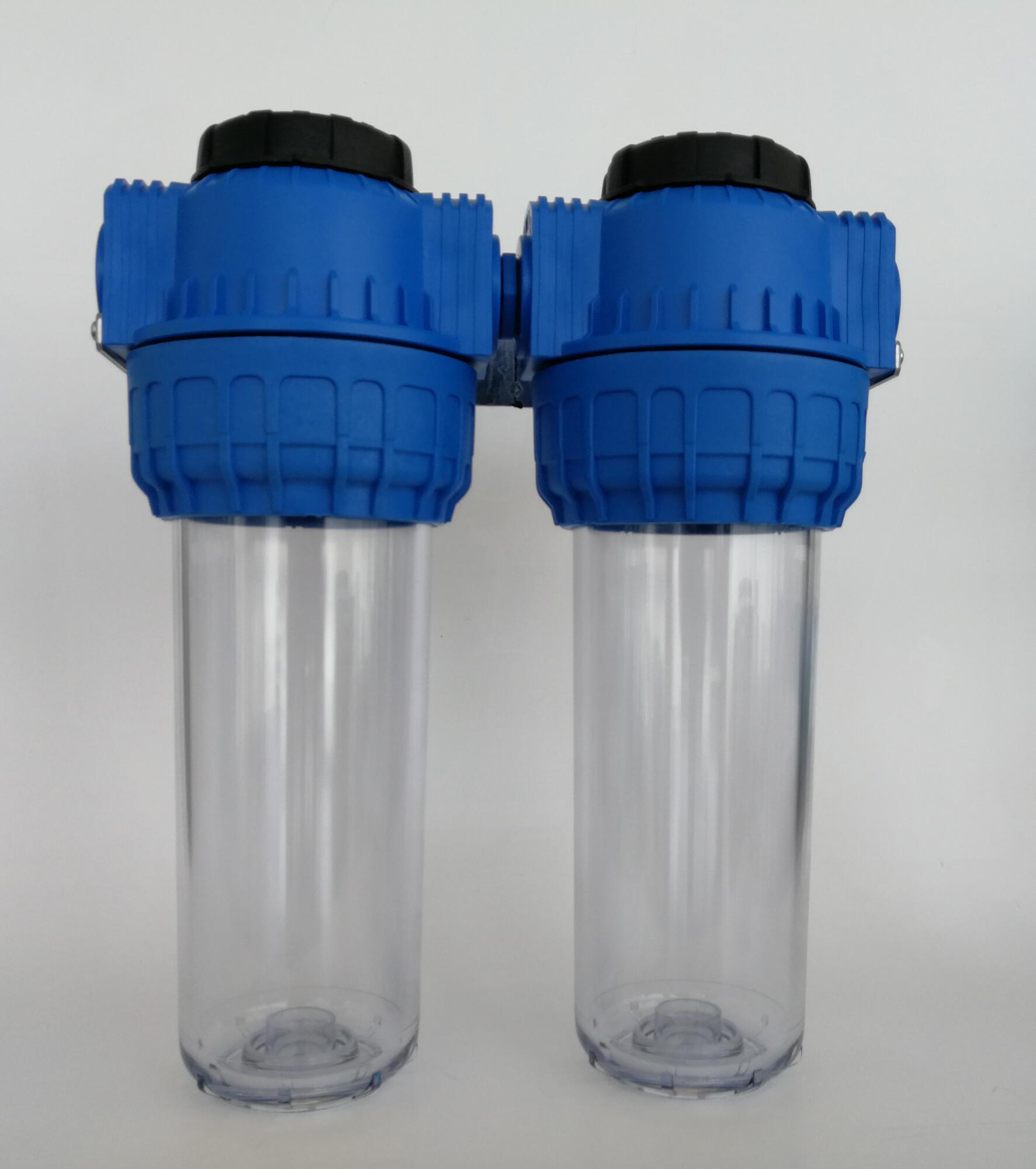 Vaso doble para filtros de 10 con bypass interno con conexiones de 3/4