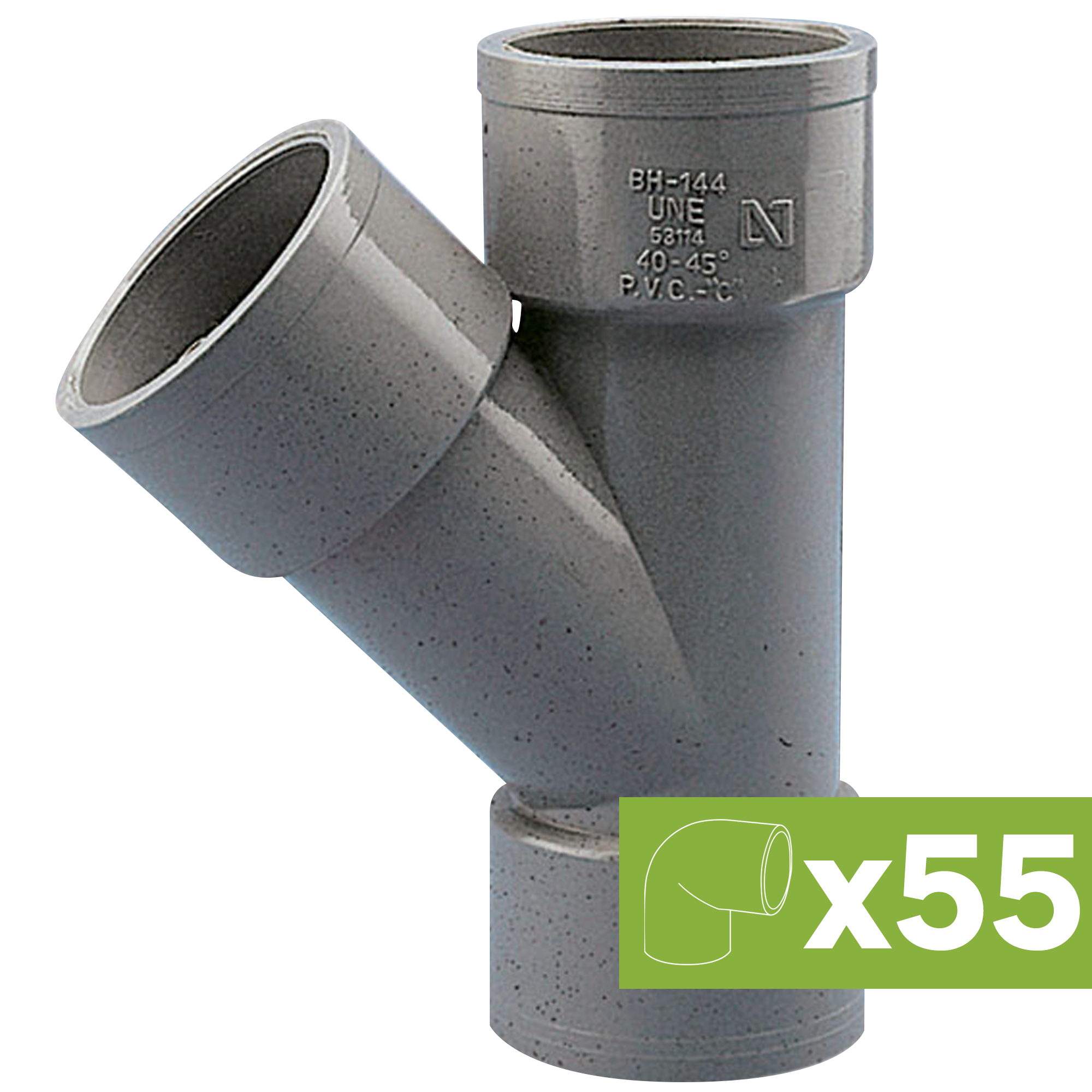 Lote 55 injertos pvc evac s 45 h/h d-40