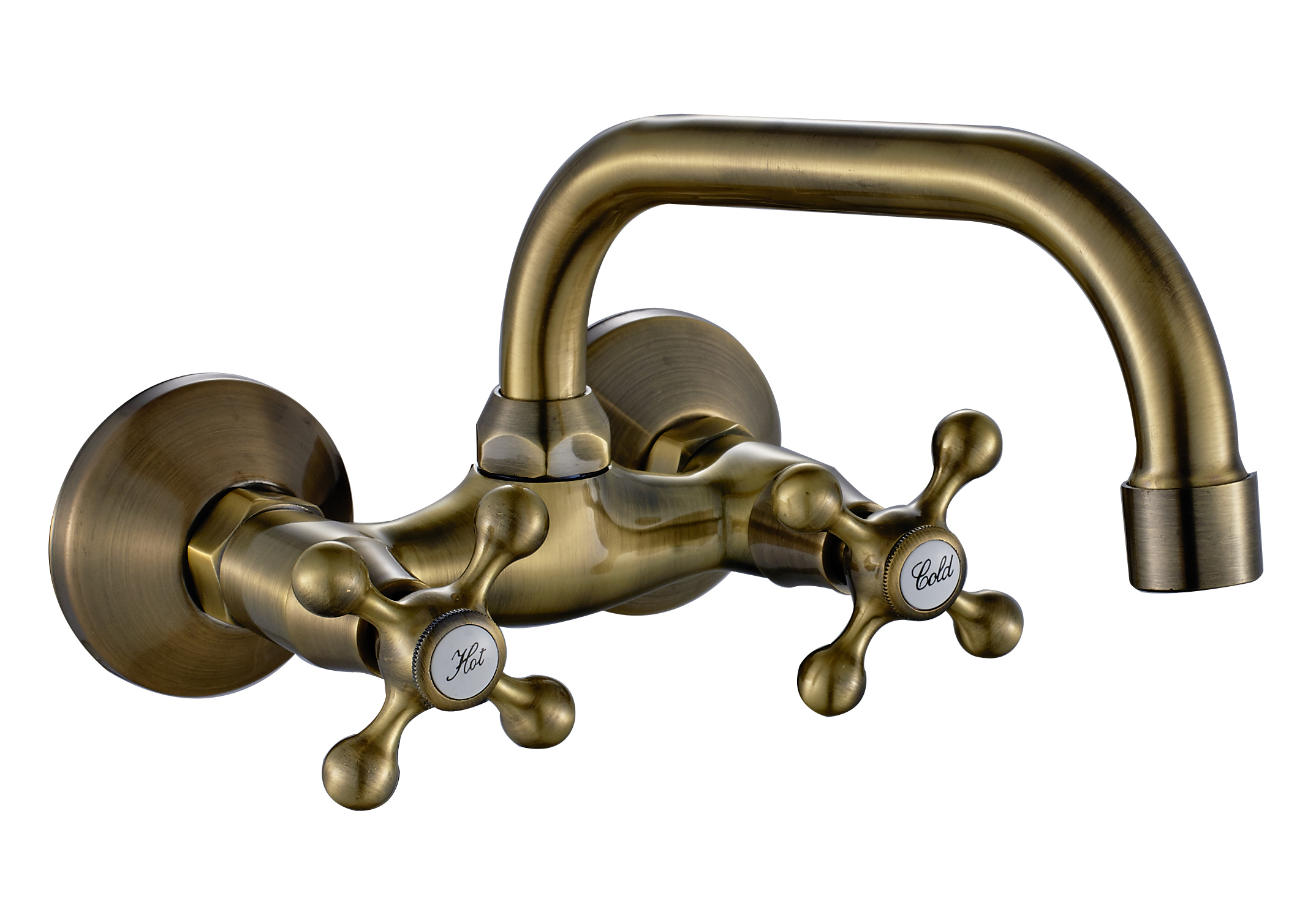 Grifo de cocina bimando pared horizontal aquagrif athos 9-13 bronce