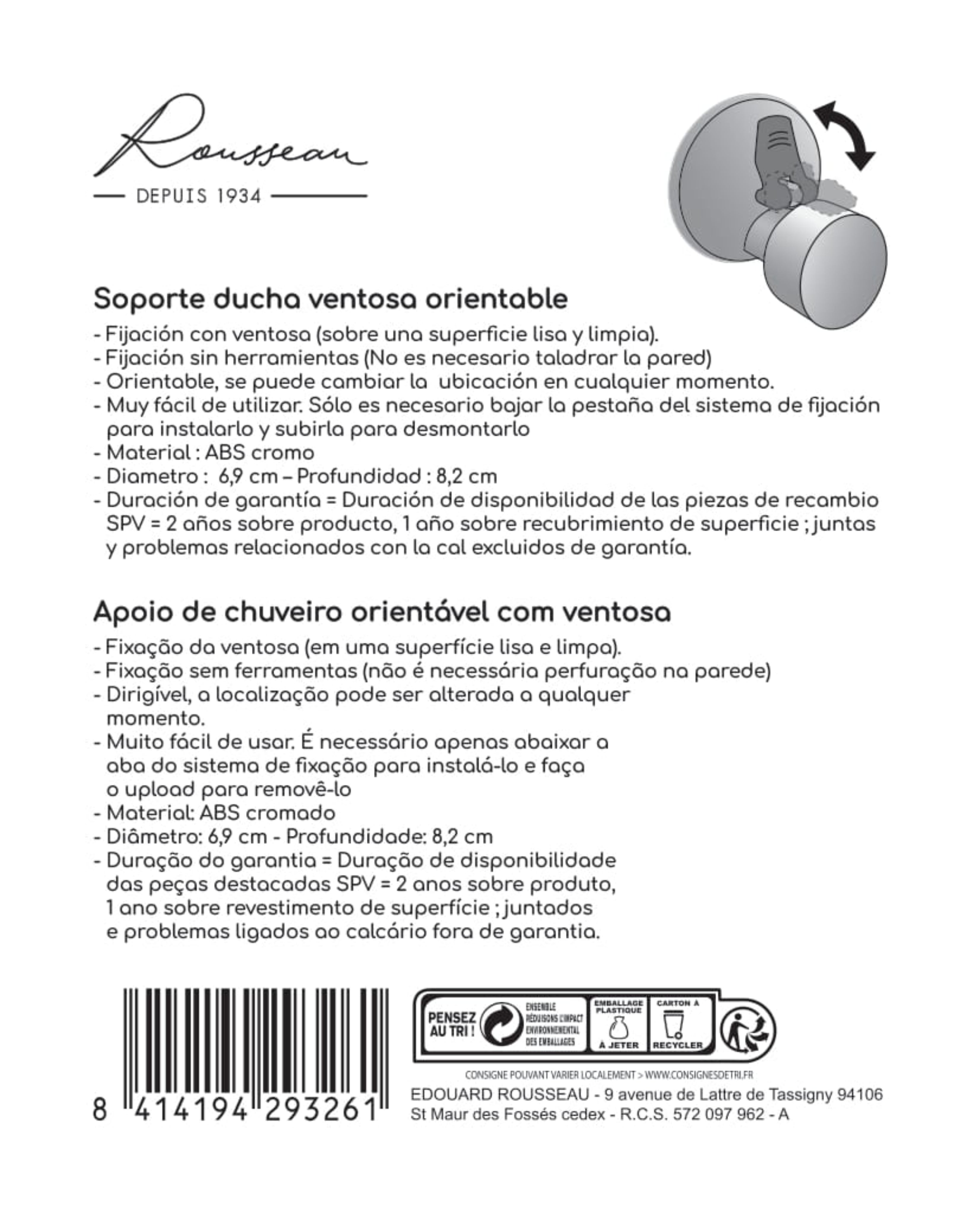 Soporte de ducha   EDOUARD ROUSSEAU gris / plata - 6