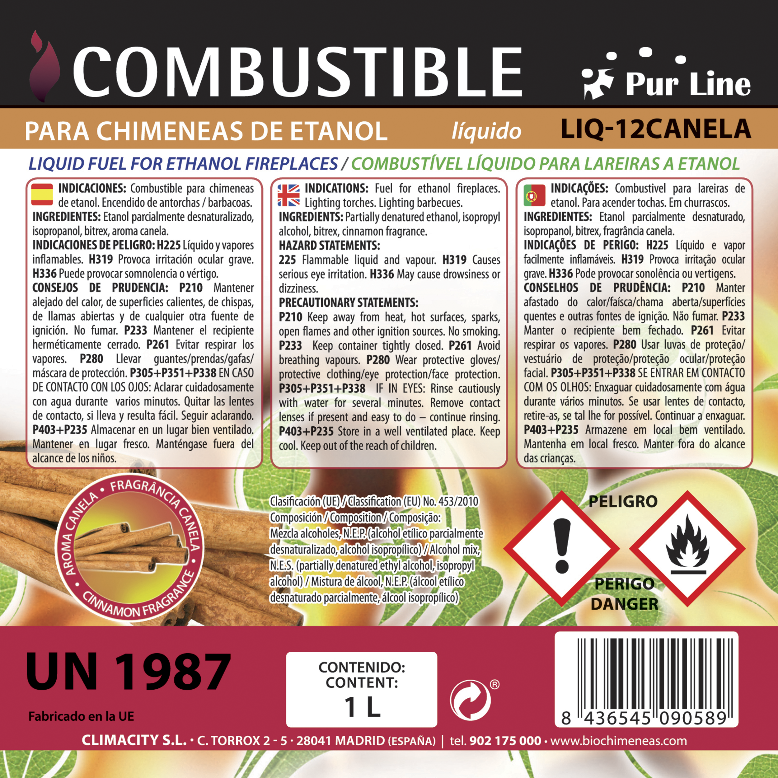 Bioetanol para lareiras AROMA CANELA 1L - 3