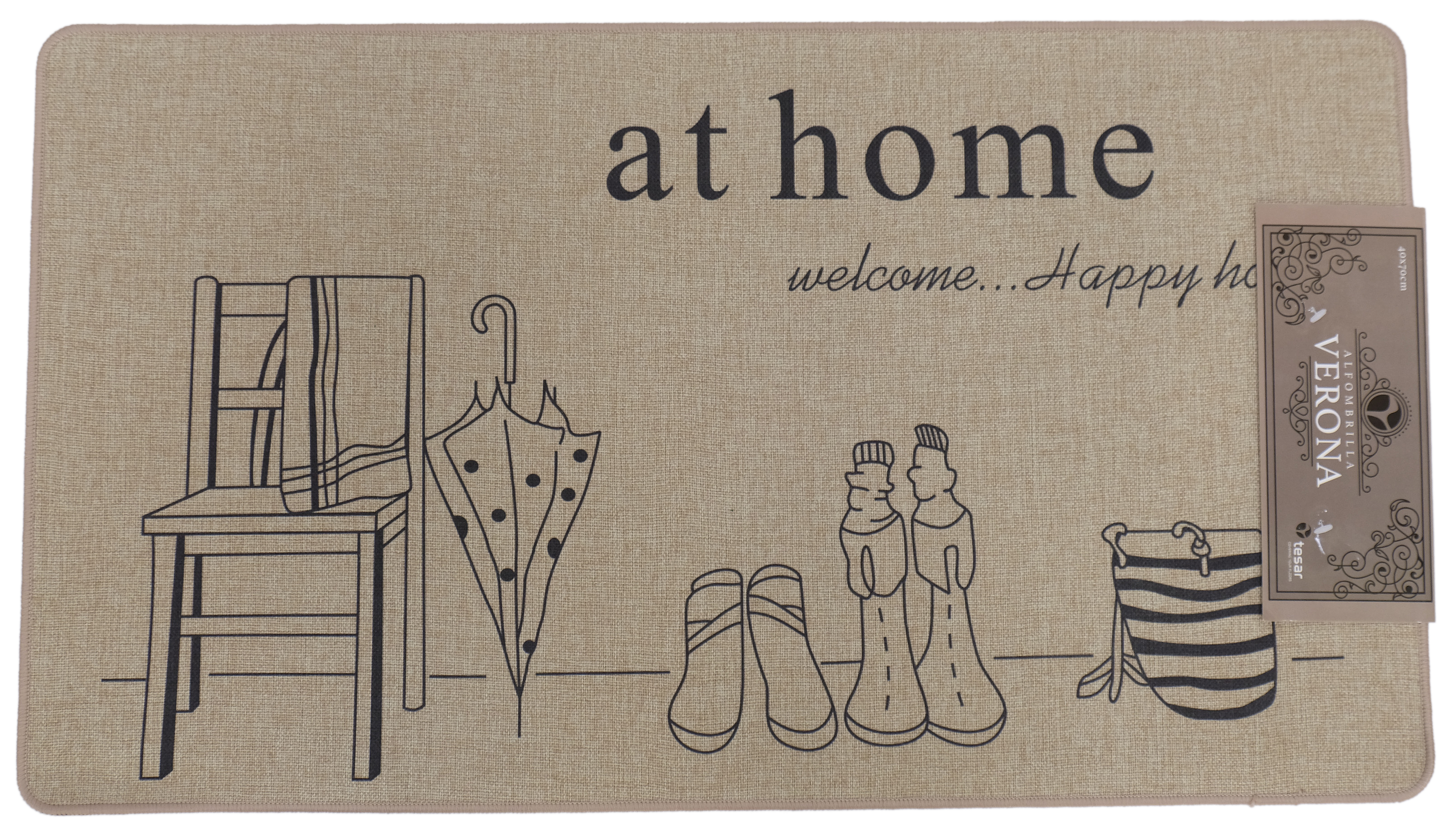 Alfombra poliéster tejido plano base antideslizante verona home letras beige lavable en lavadora 40x70cm